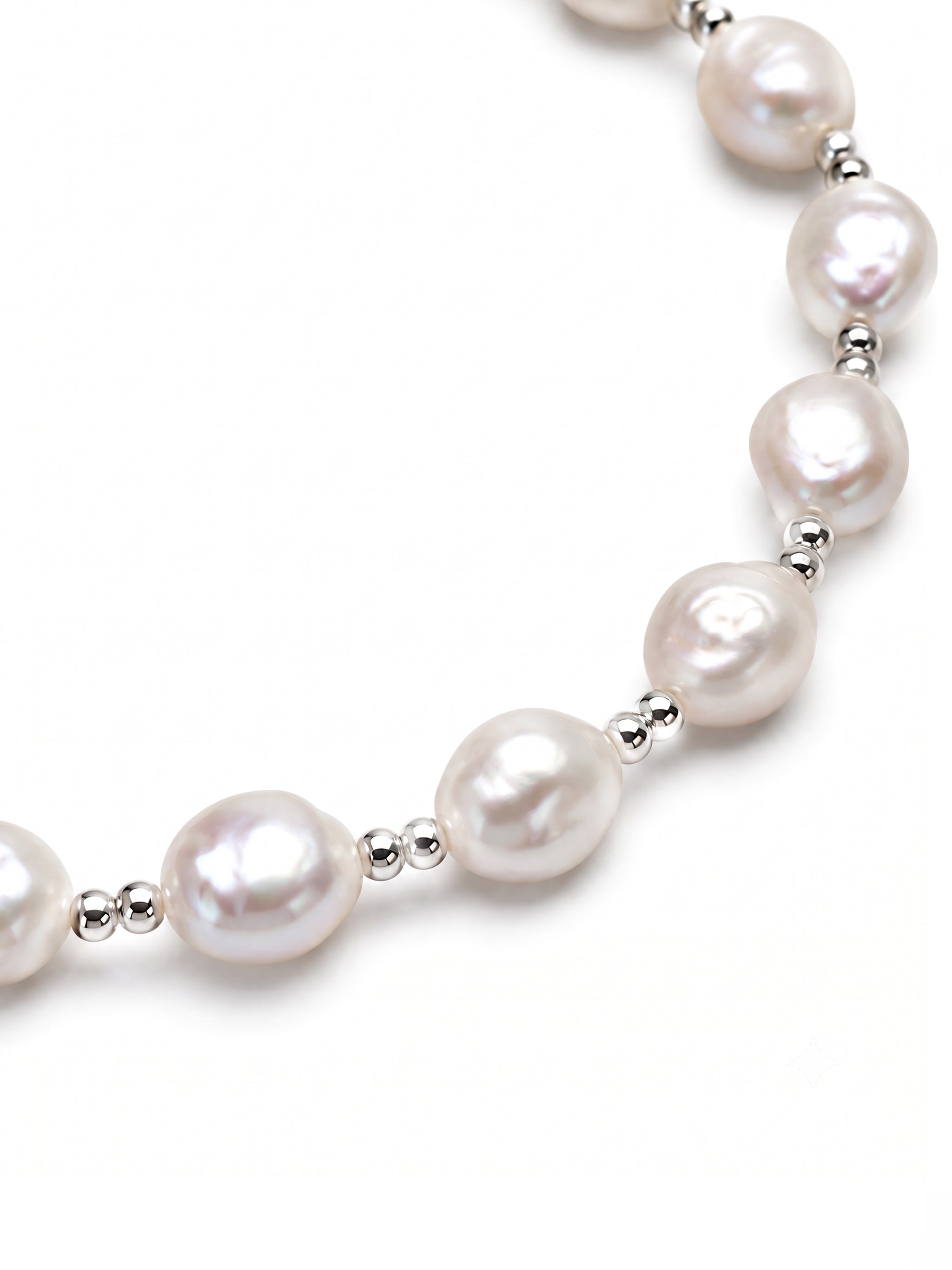 Baroque Pearl Silver Bead Station Necklace-2