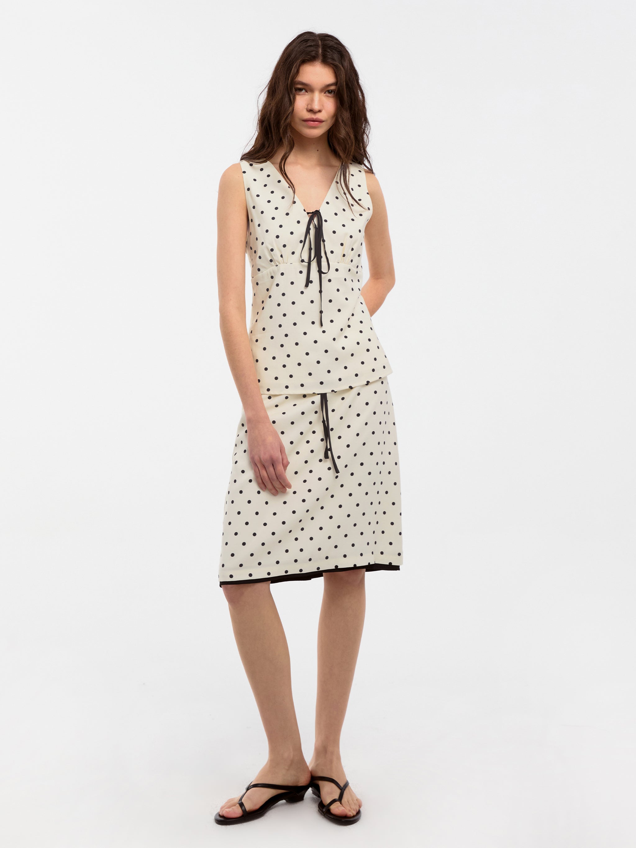 CUBIC Polka Dot V-Neck Top-2