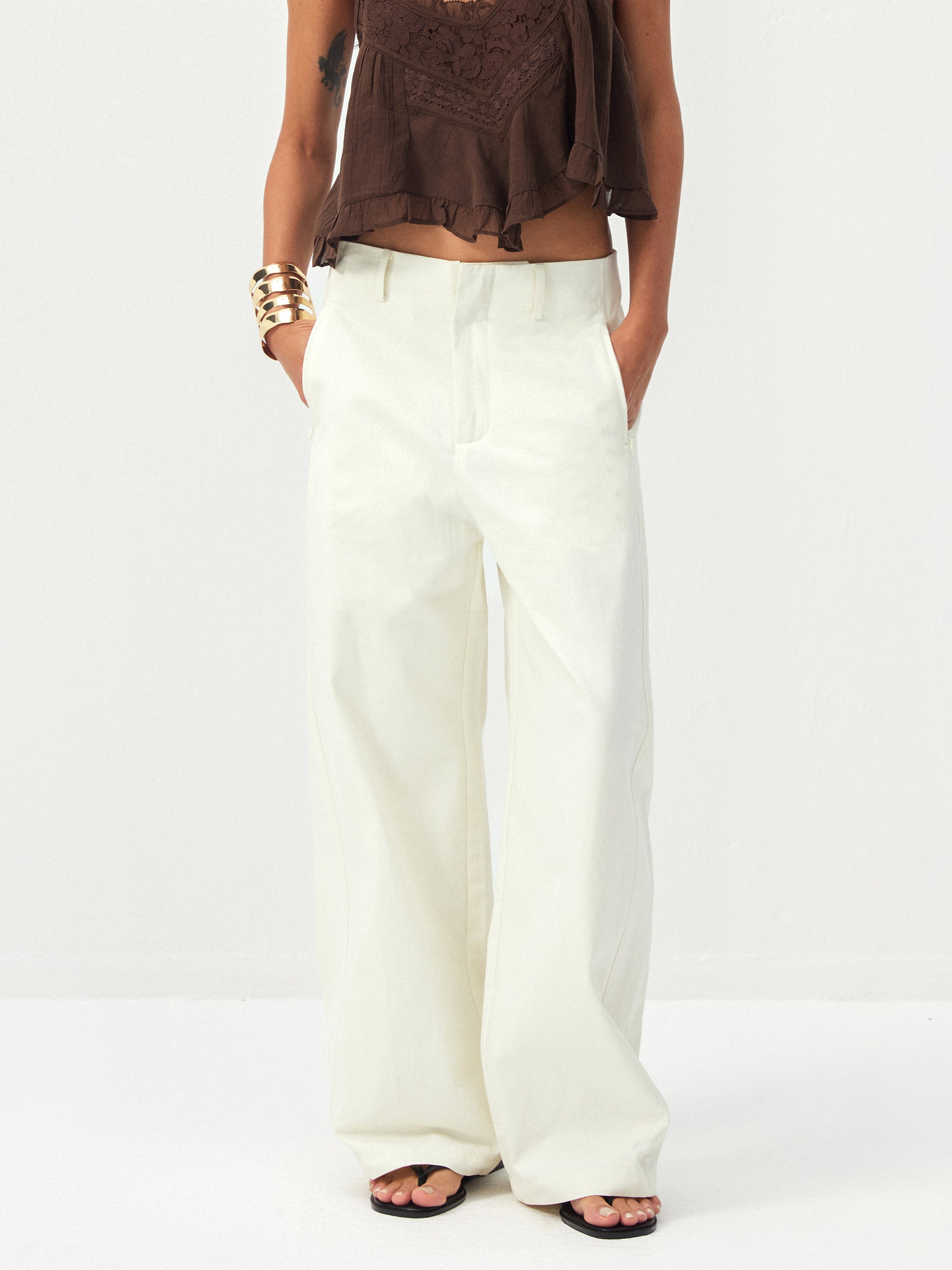 CUBIC 100%Cotton Casual Wide-Leg Trousers-2