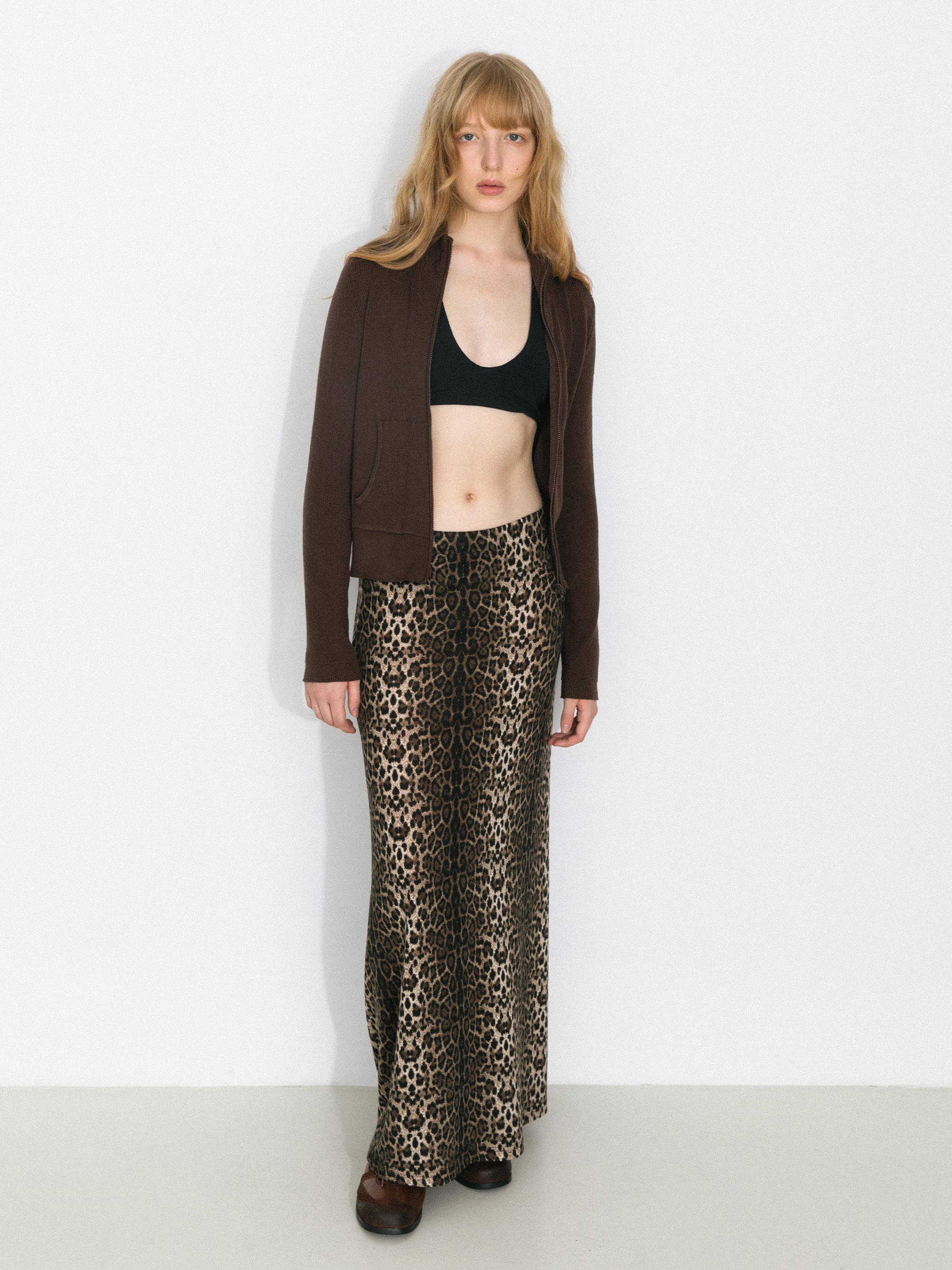 Vintage Leopard Print Draped Maxi Skirt-2