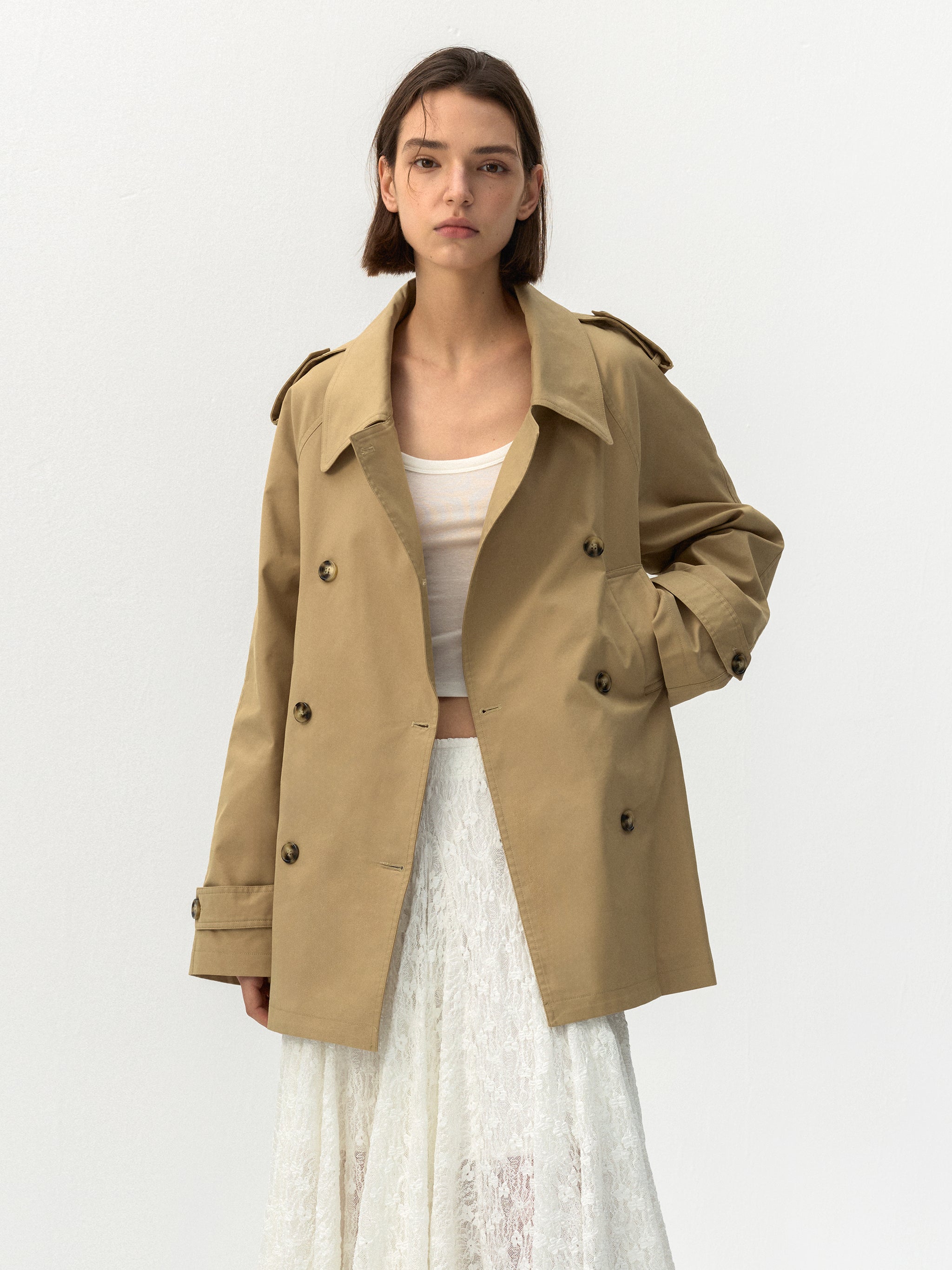 CUBIC Belted Double-Breasted Trench Jacket-2