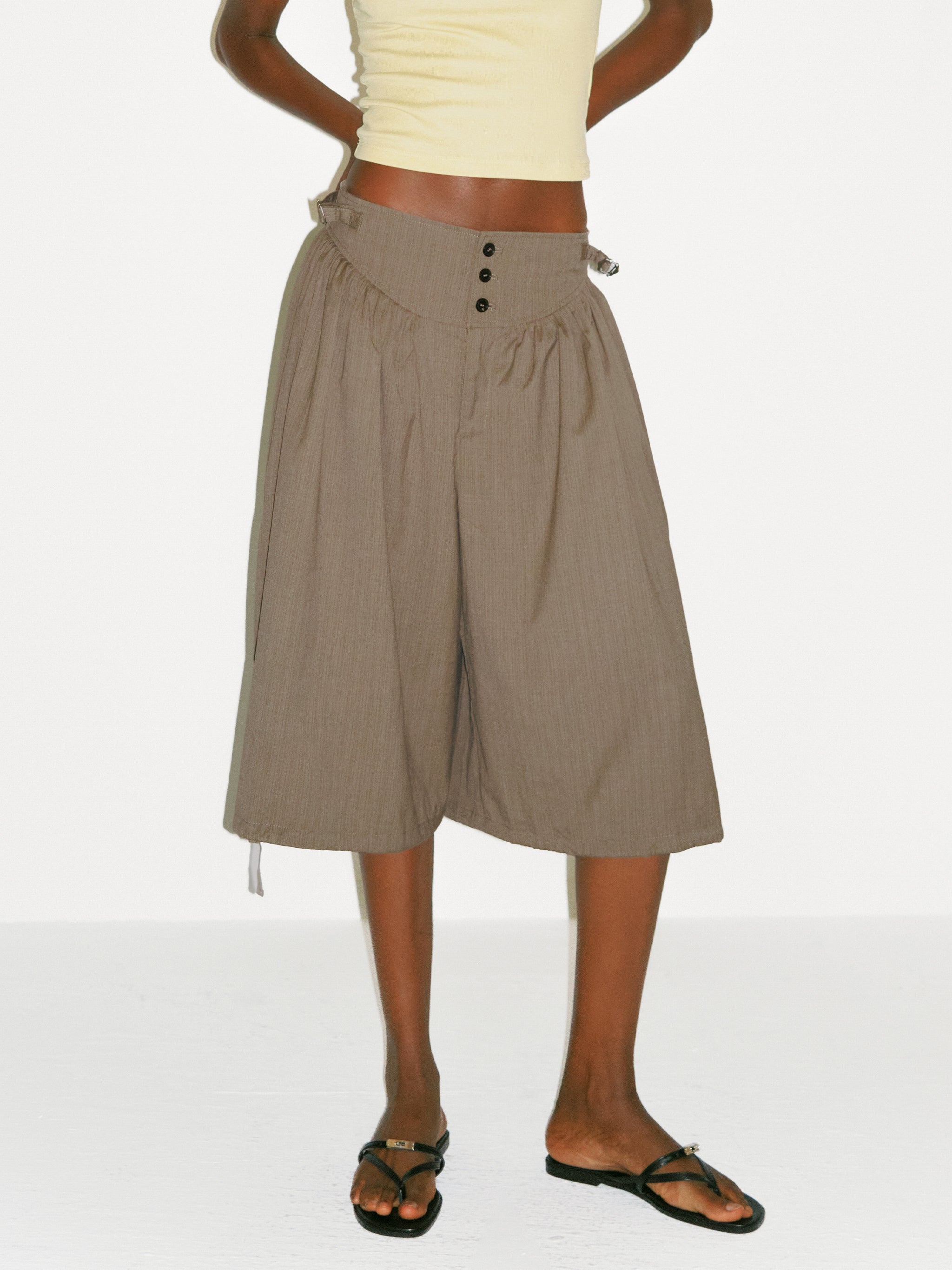 CUBIC Taupe Striped Button-Front Culottes-2
