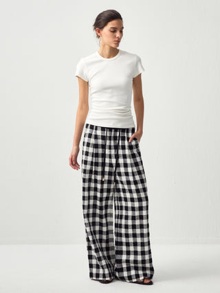 CUBIC Drapey Check Wide-Leg Trousers