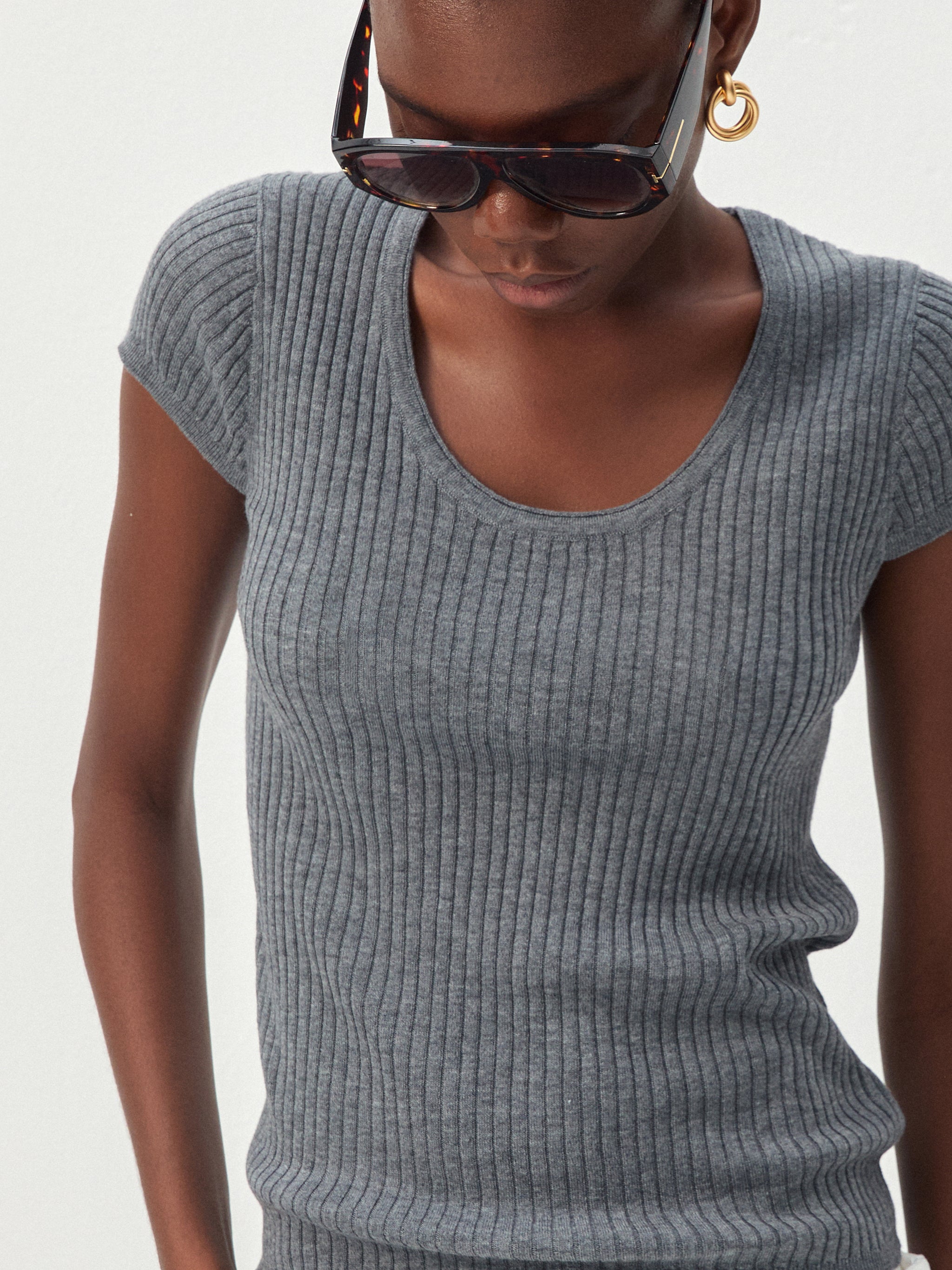 CUBIC Wool-Blend Ribbed Scoop Neck Knit Top-2