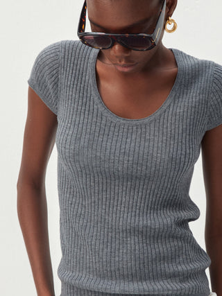 CUBIC Wool-Blend Ribbed Scoop Neck Knit Top