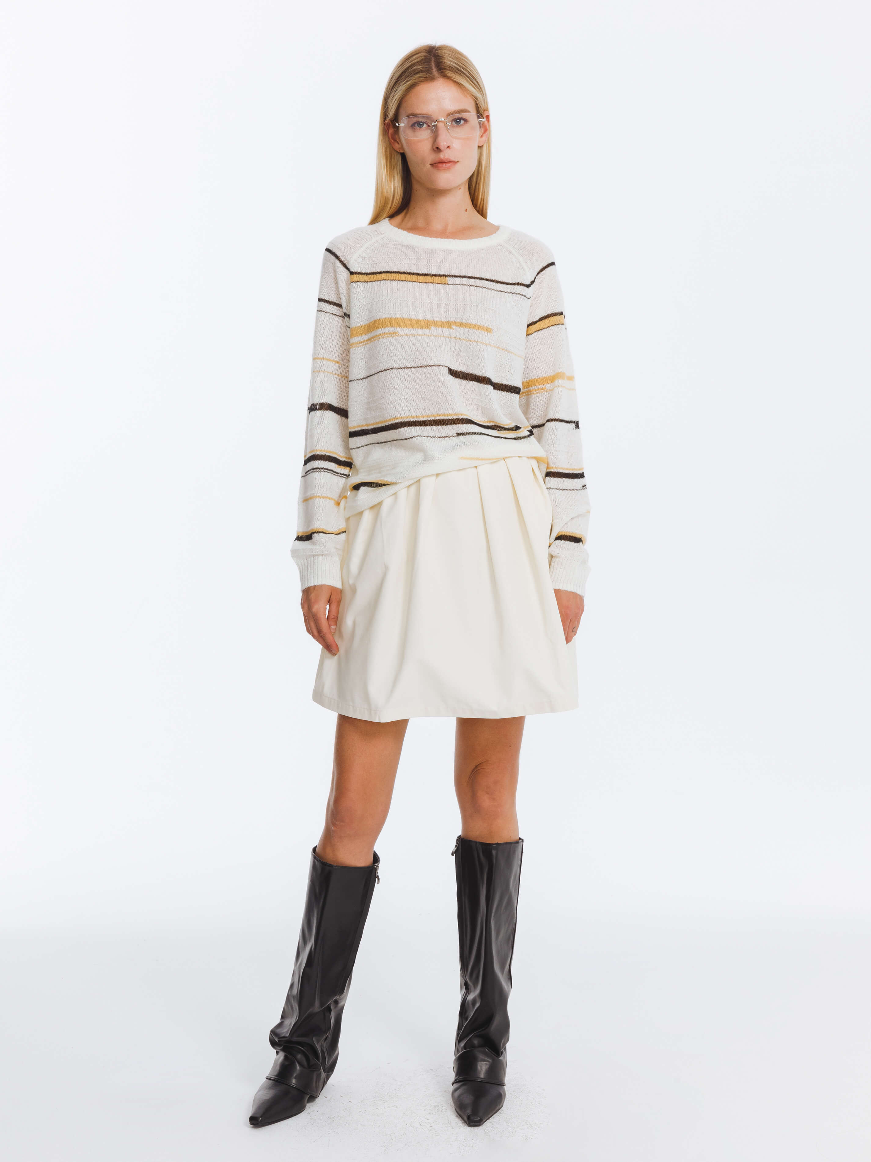 Striped Knit Long Sleeve Top with Wool Blend-2