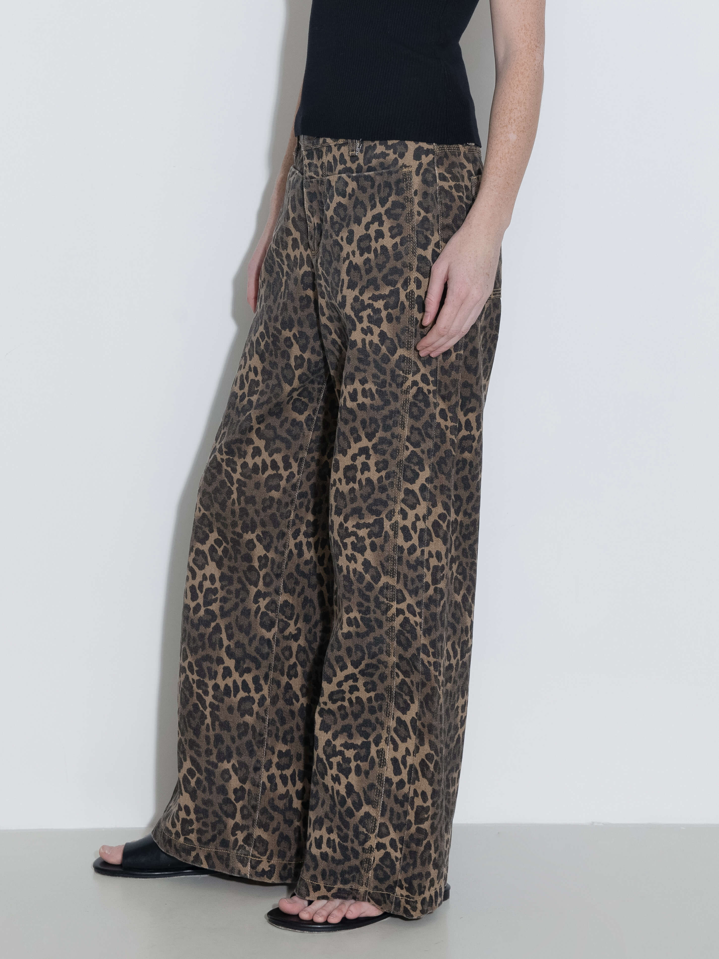 Leopard Wide Leg Denim Jeans-2