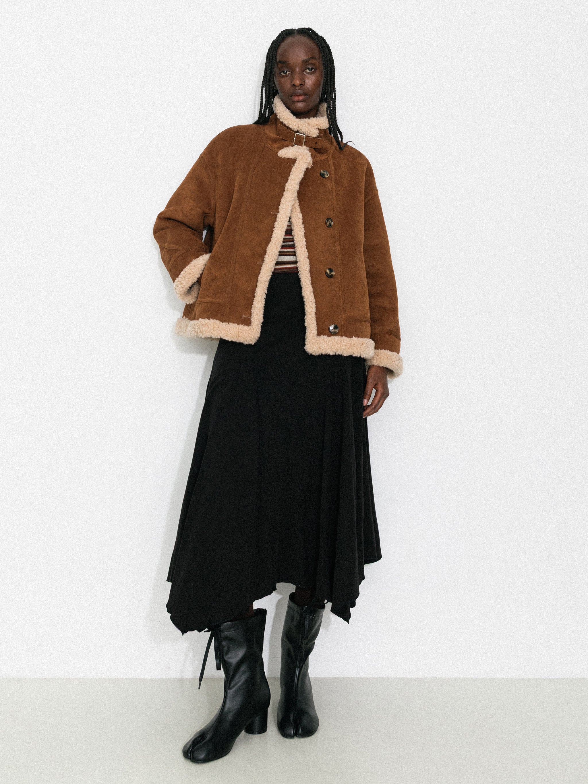 Cropped Oversized Faux Shearling Jacket-2