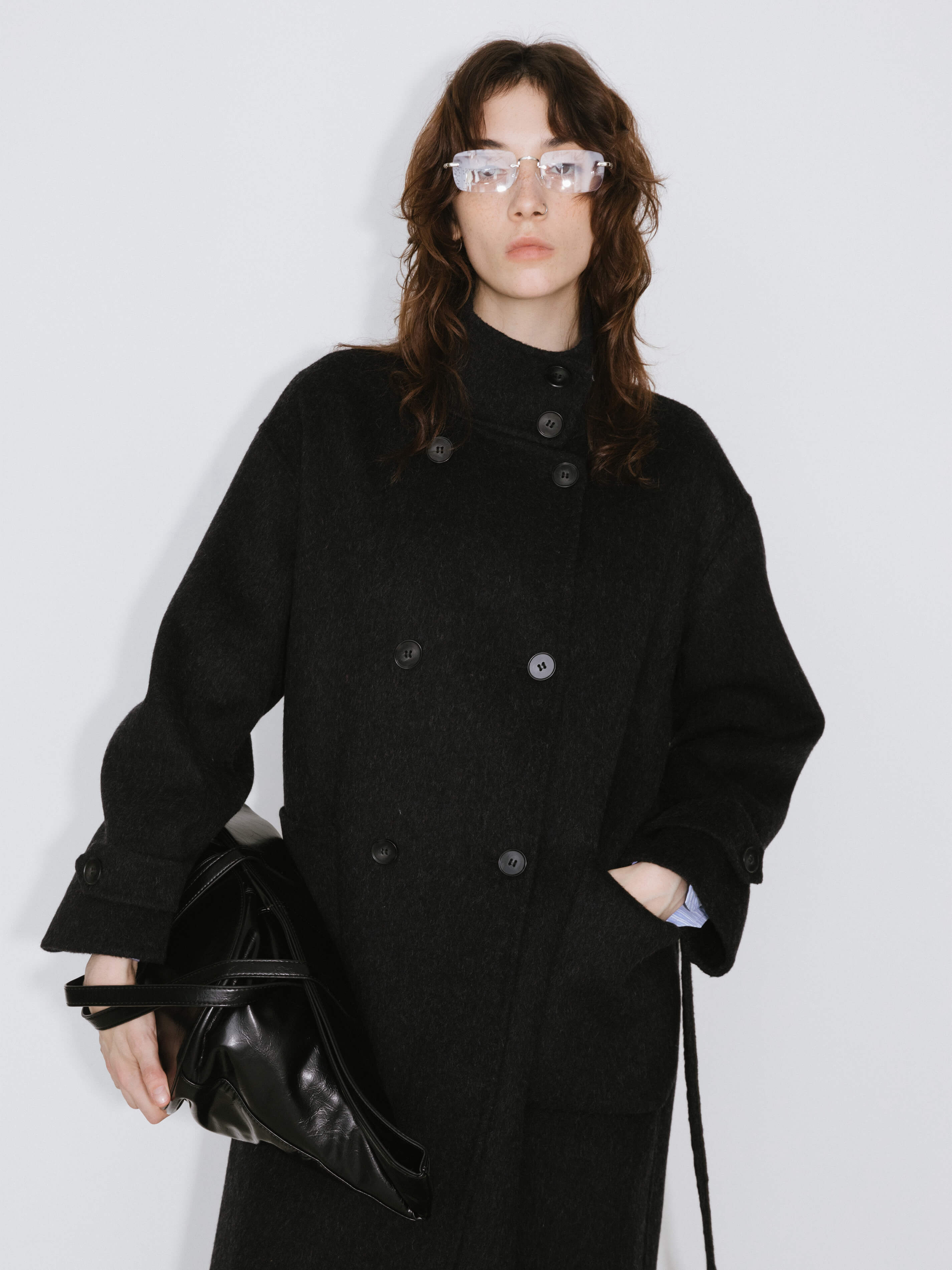 High Collar Tailored Wool Long Coat-2