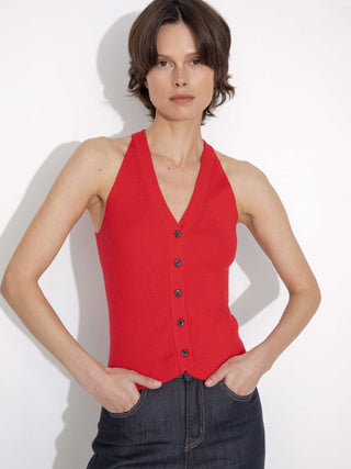 Halter Neck Off-Shoulder Cardigan Vest