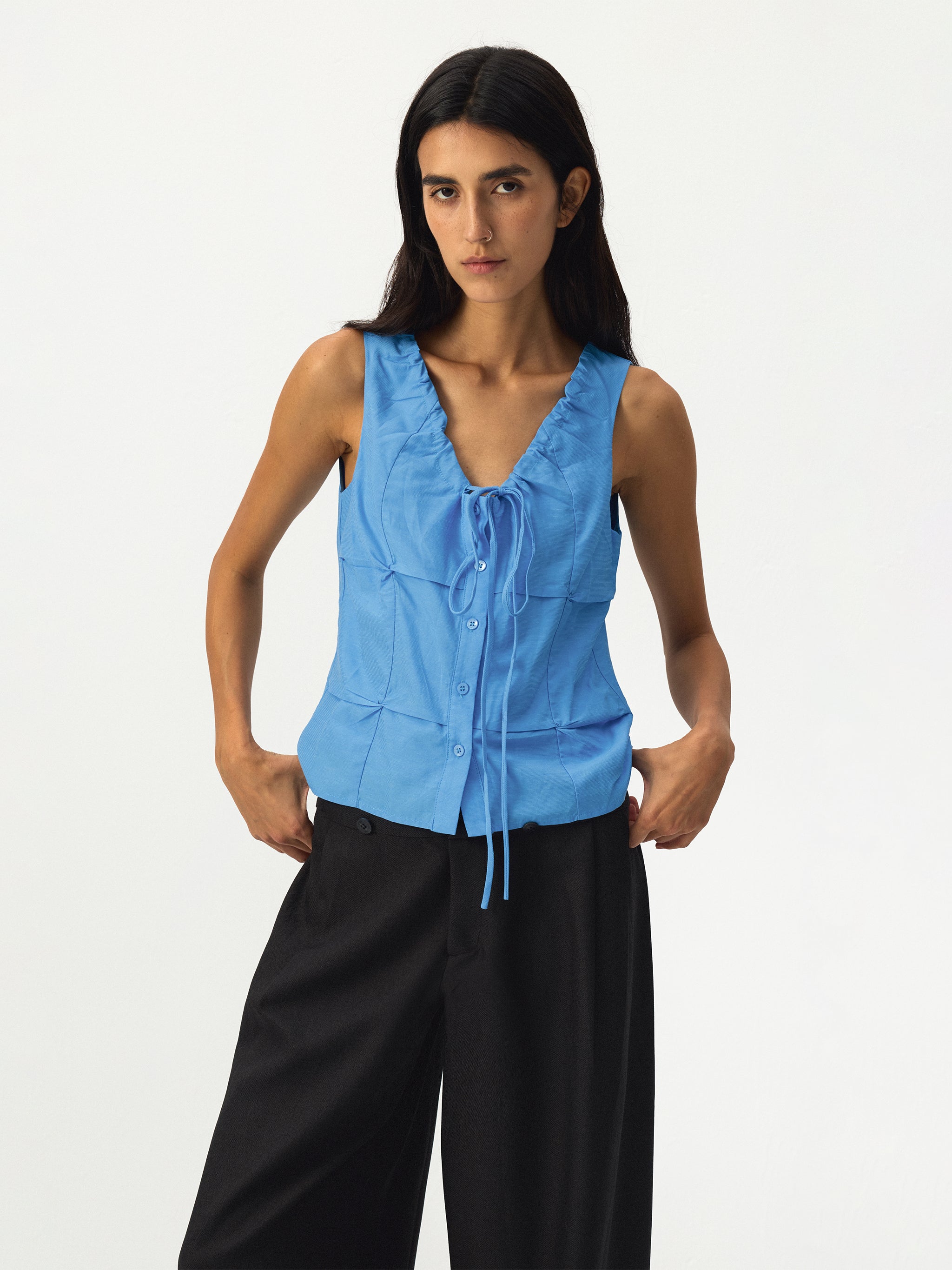 CUBIC Sleeveless Ruffle Tie-Front Top-2
