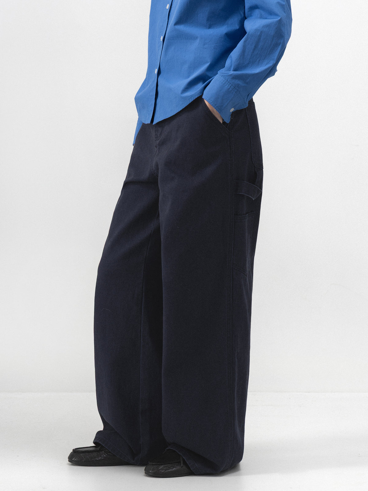 Washed Cotton Wide Leg Jeans-2