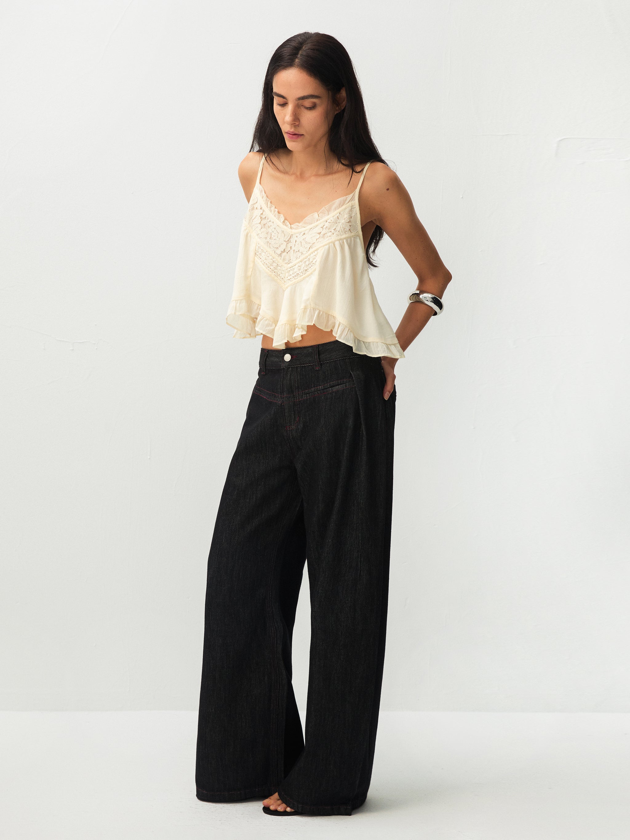 Vintage Curved Wide-Leg Trousers-2