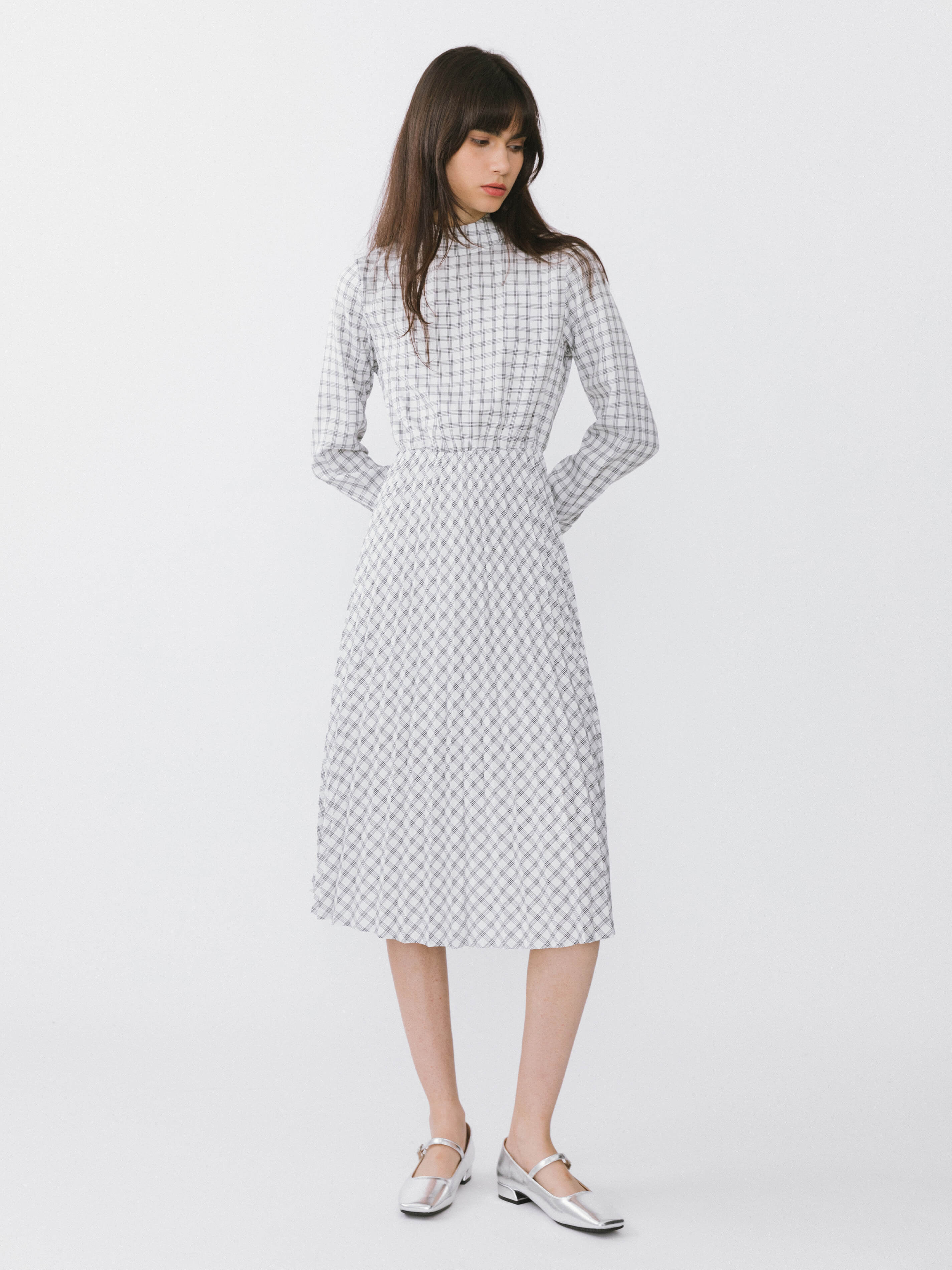 Tartan Neck Tie A-line Dress-3
