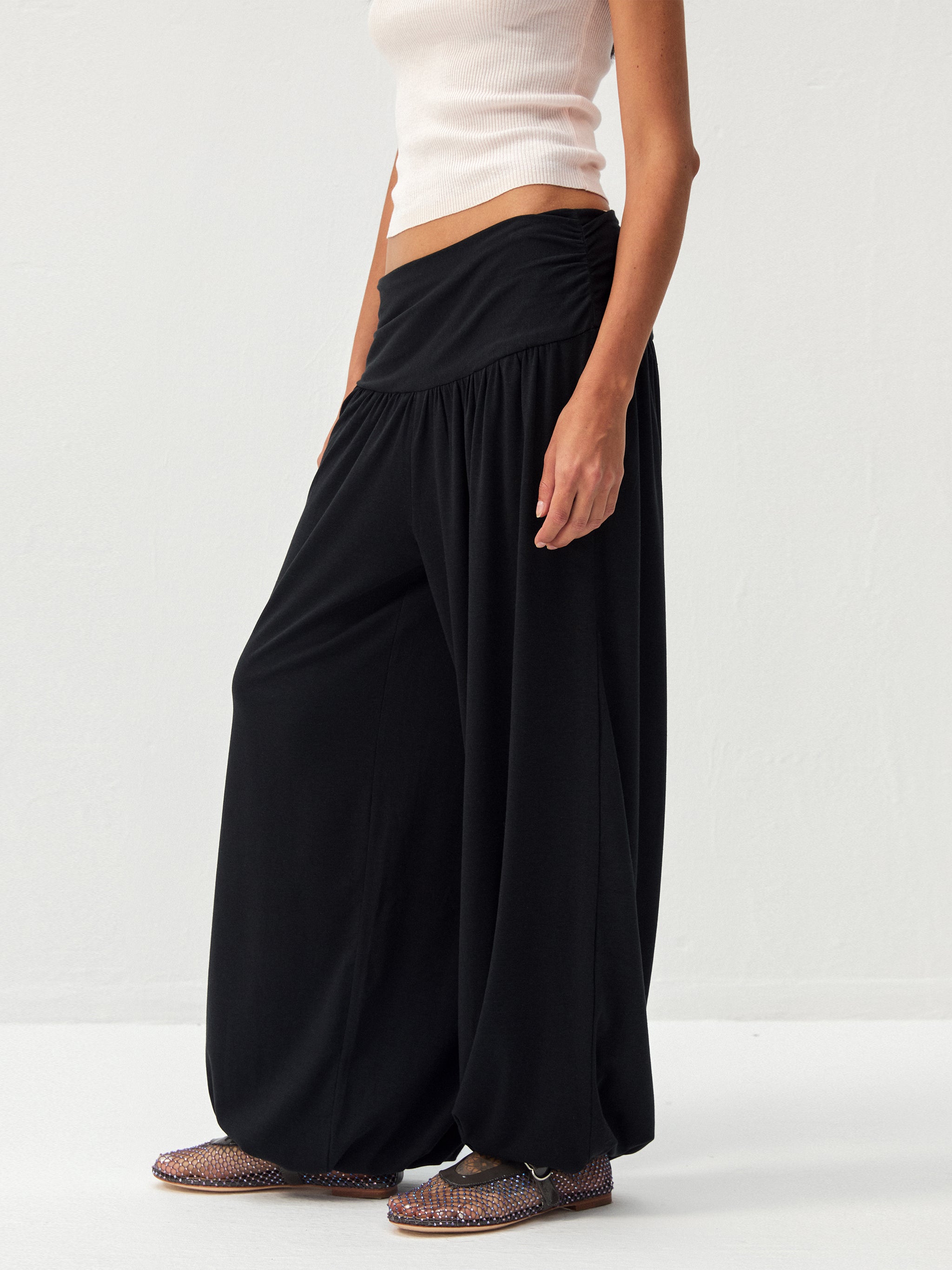 CUBIC Fold-Over Waist Wide-Leg Harem Pants-2