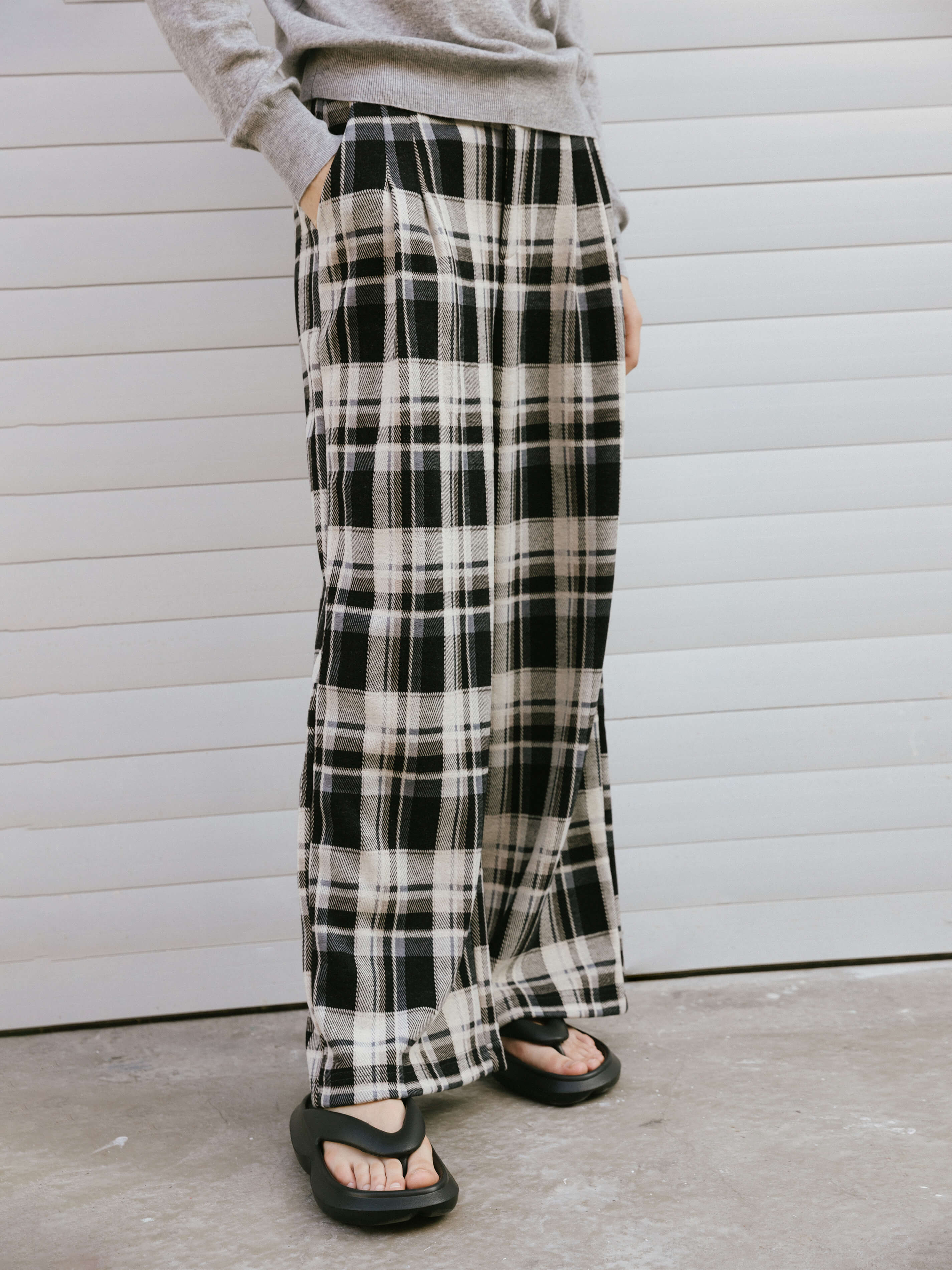 Black Checked Straight Trousers-2