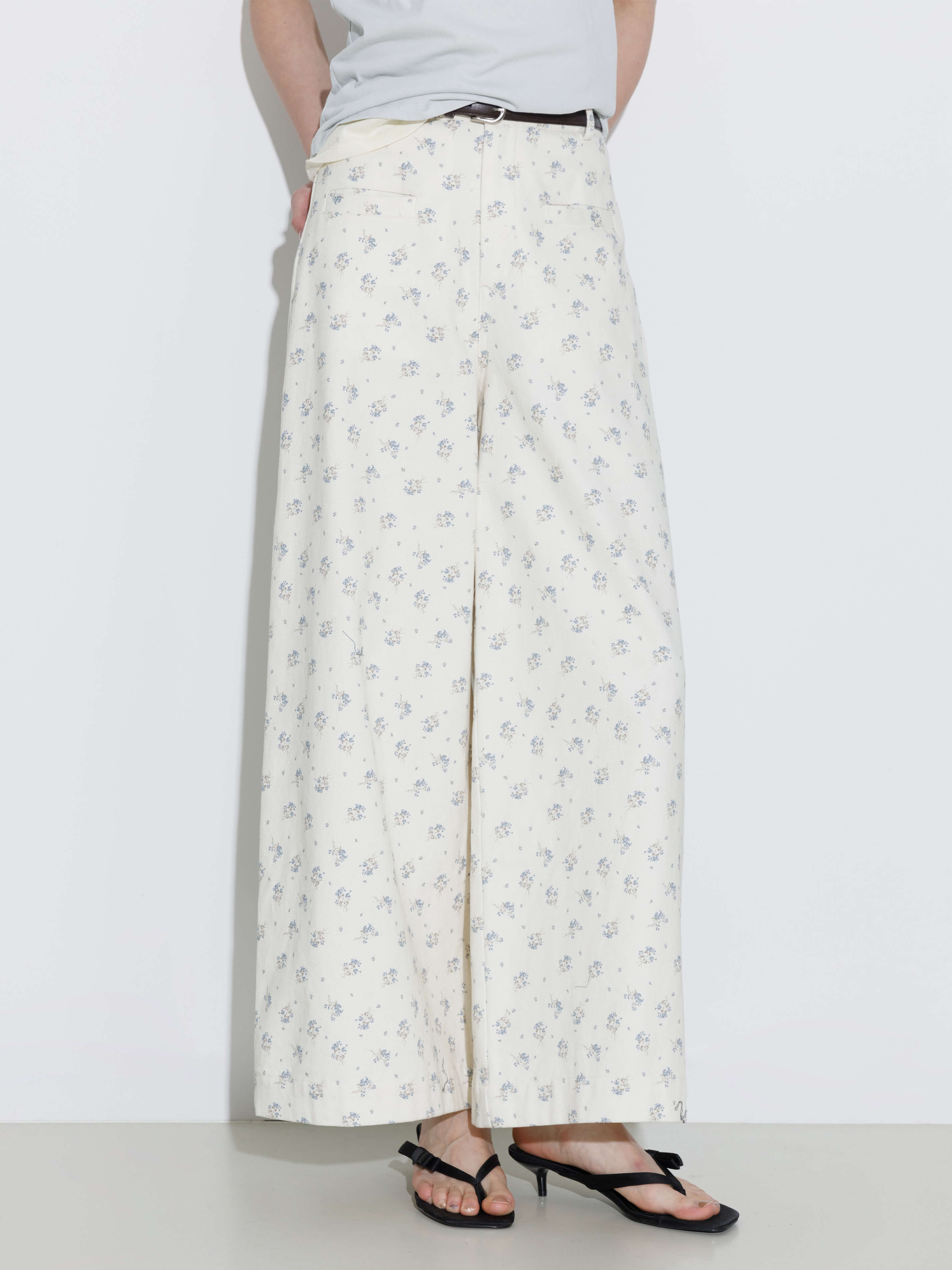 Floral Print 100%Cotton Loose Fit Wide-Leg Casual Pants-2