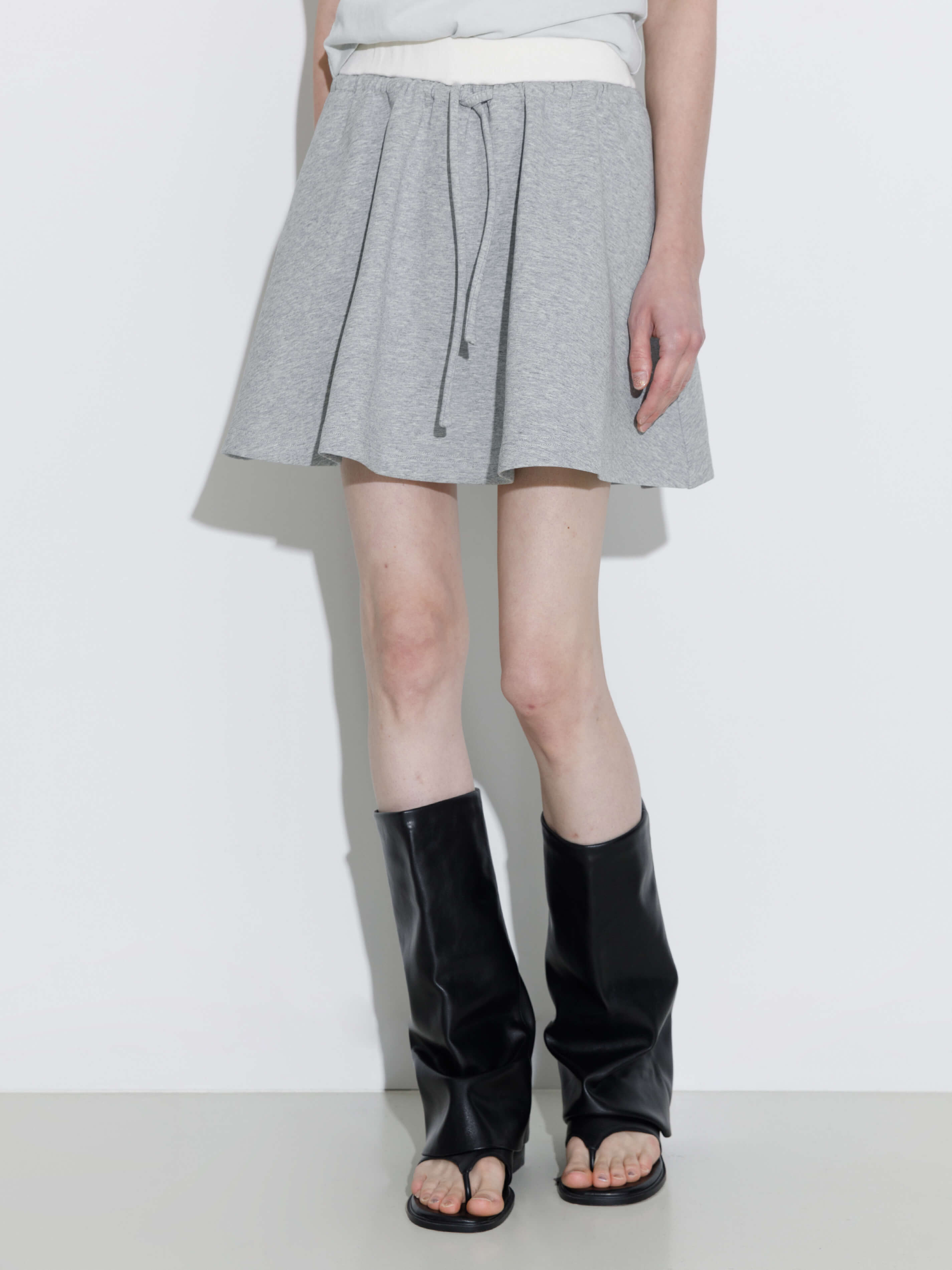 Drawstring Waist A-line Sweat Skirt-2