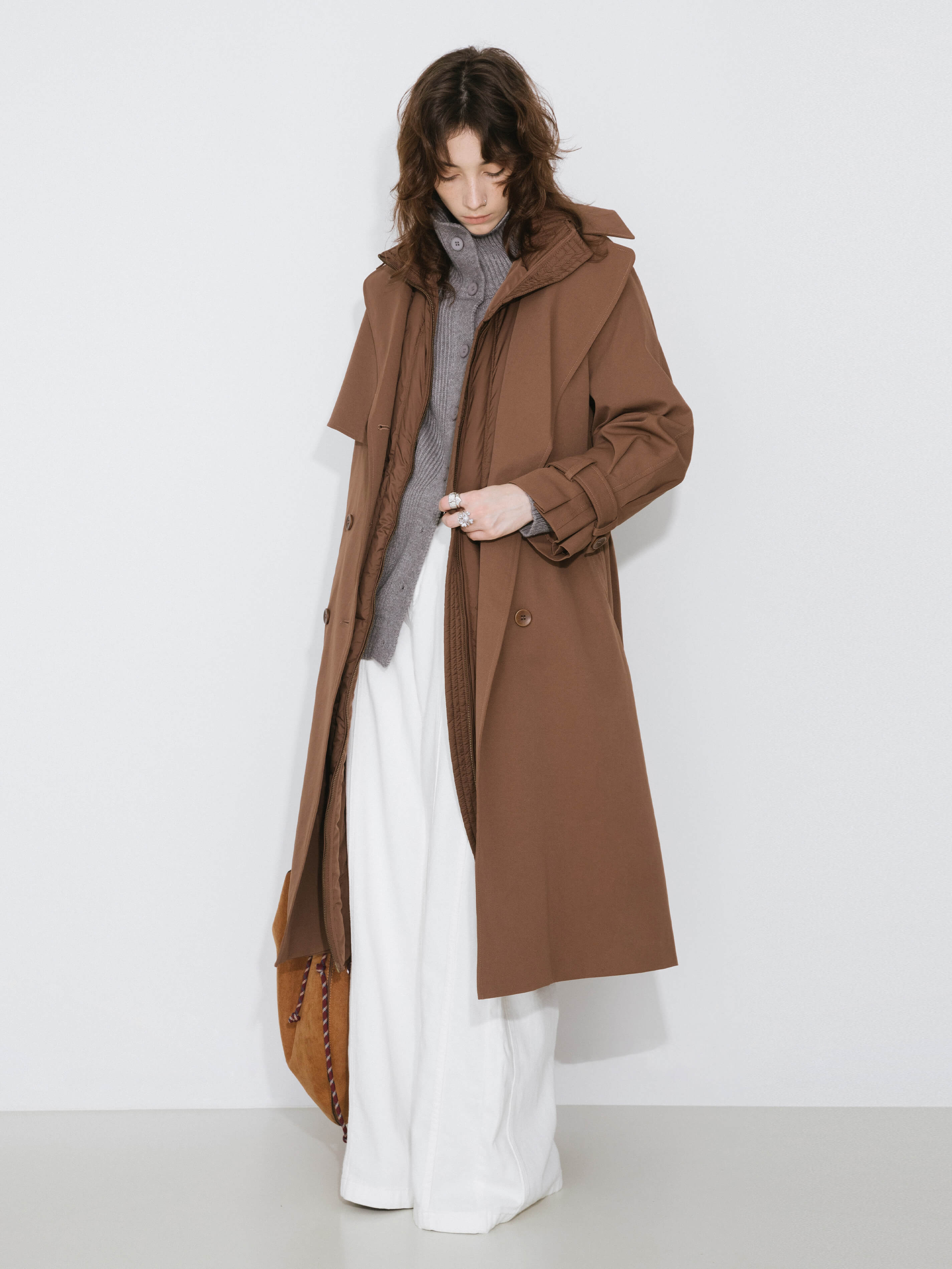 ONE BY CUBIC Double-Layer Long Trench Coat Style Down Coat-2