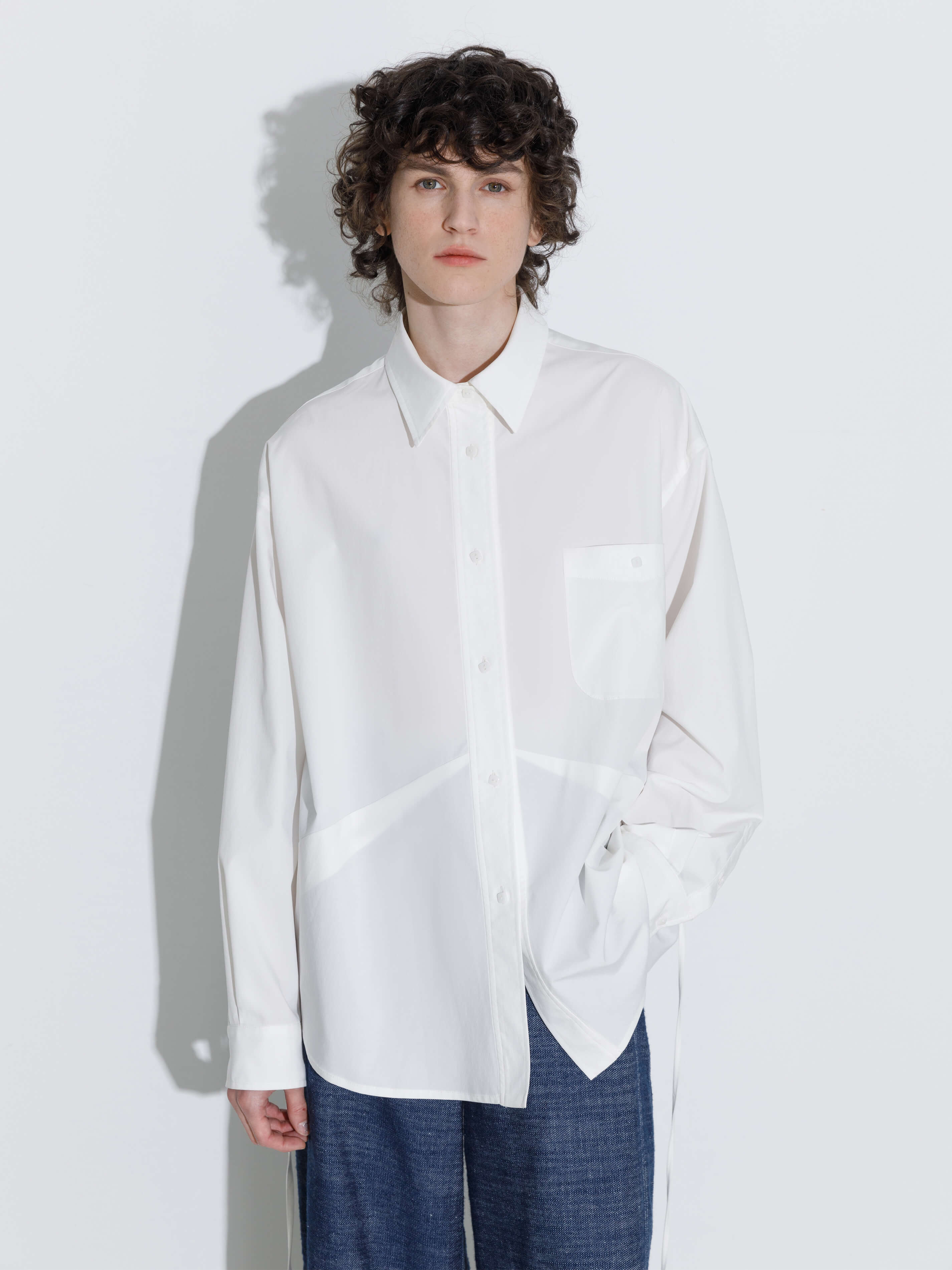 Drop Shoulder Oversized Shirt with Waist Tie-2