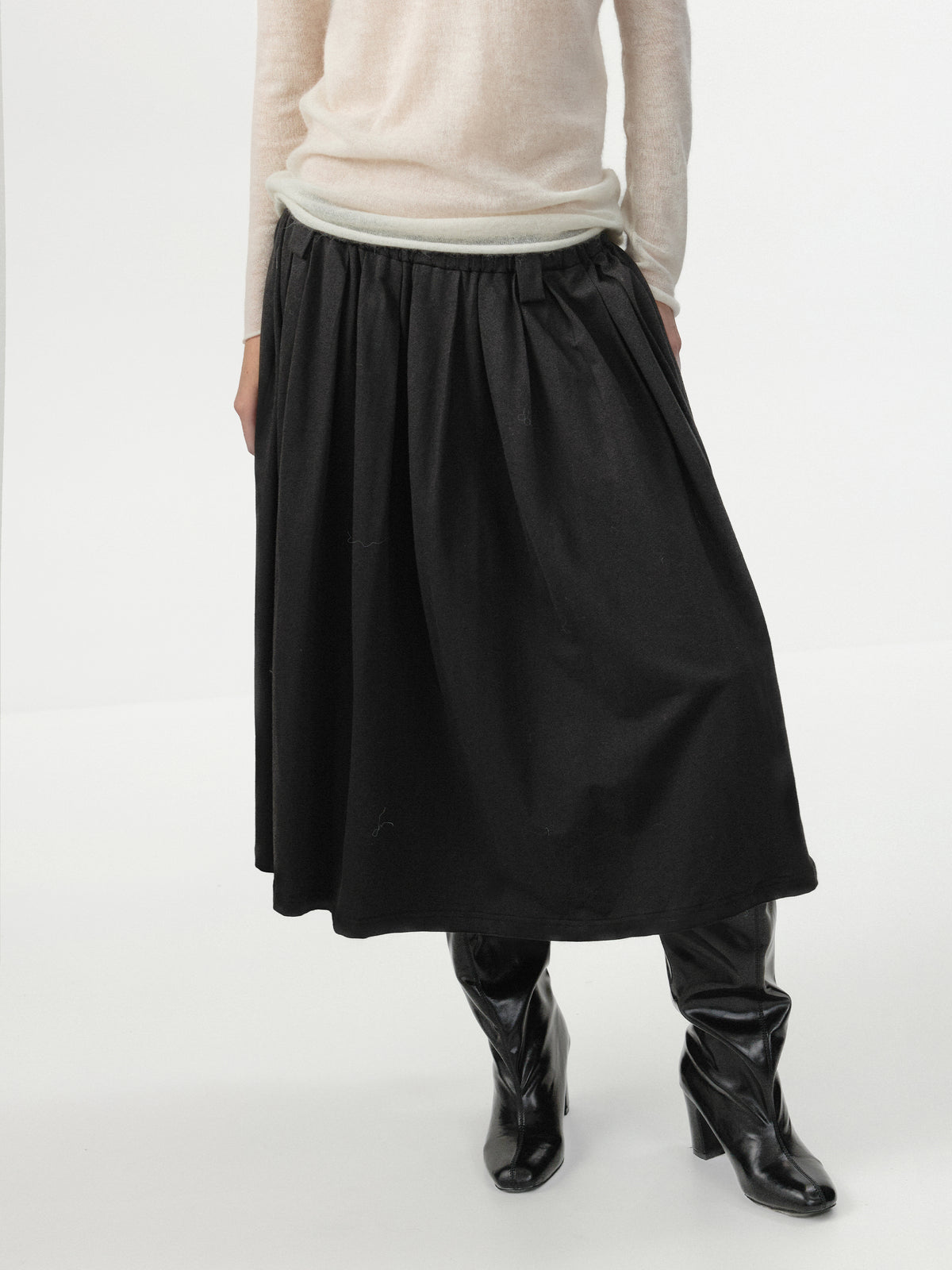 CUBIC 100% Cotton Pleated A‑Line Midi Skirt-2