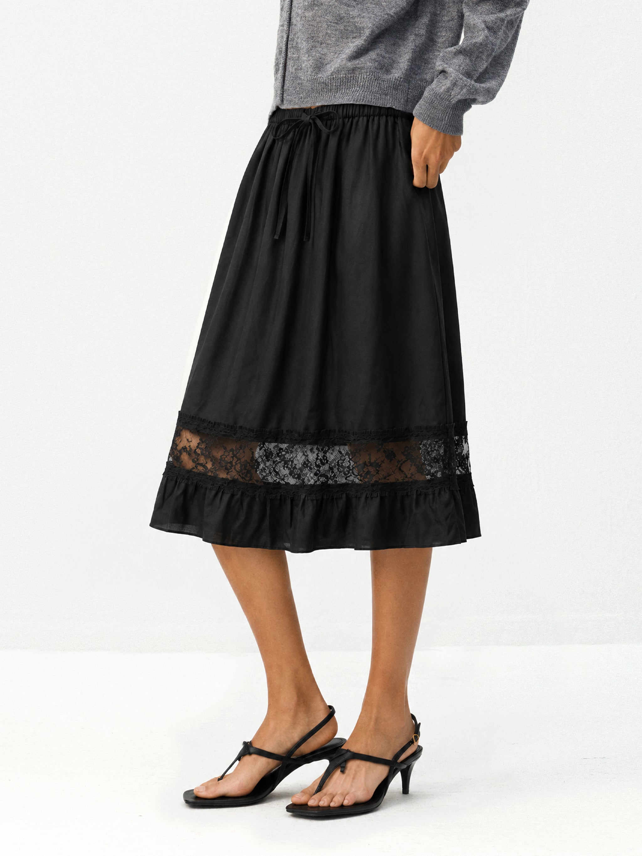 CUBIC Lace Trim Midi Skirt-2