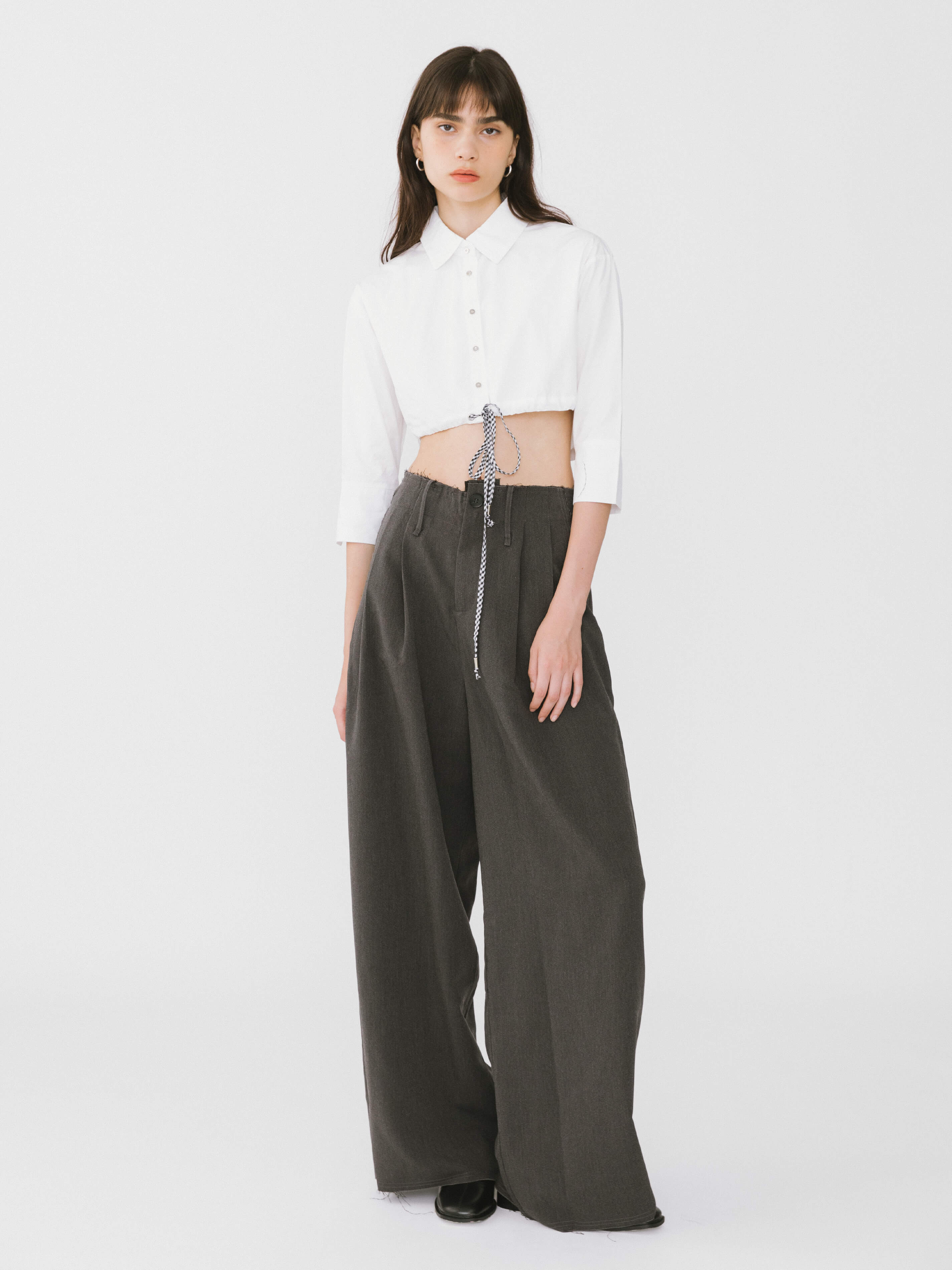 Extra Cropped Shirt with Drawstring Waist-2
