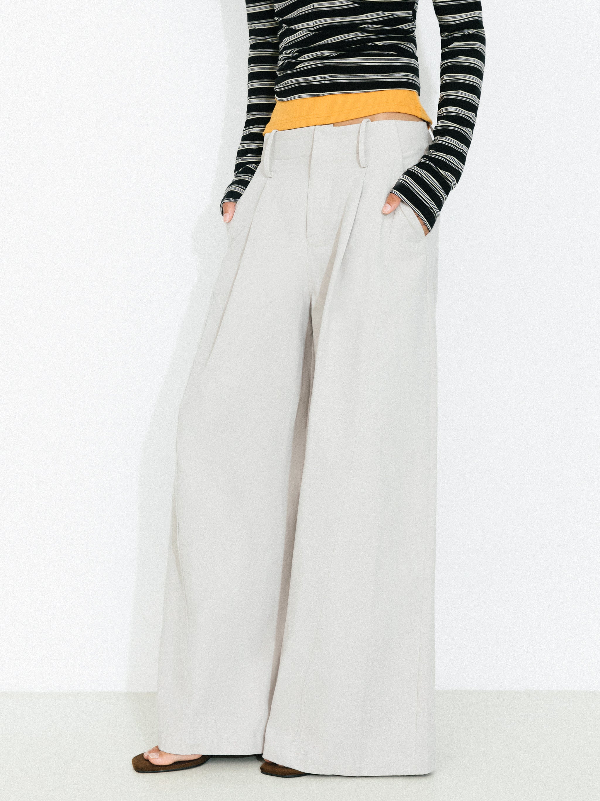 100% Cotton High-Waisted Wide-Leg Casual Trousers-7