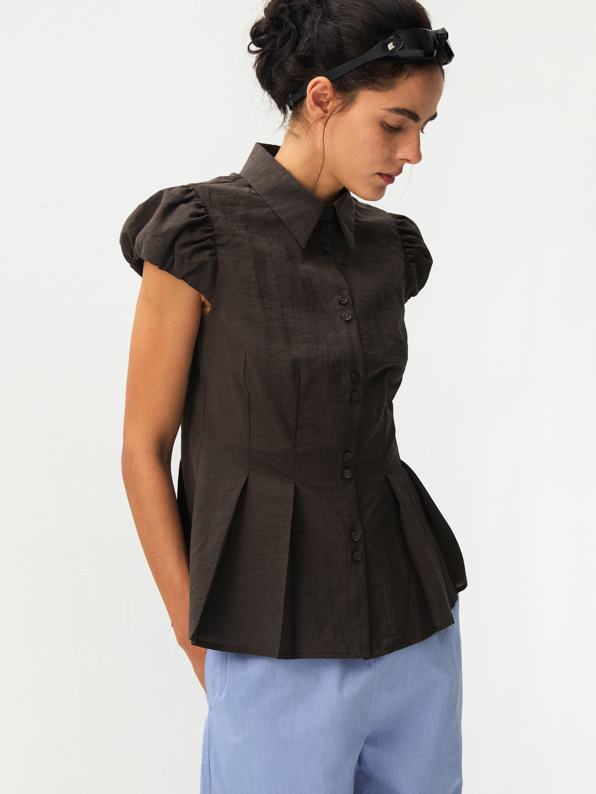 CUBIC Lyocell Blend Peplum Blouse-2