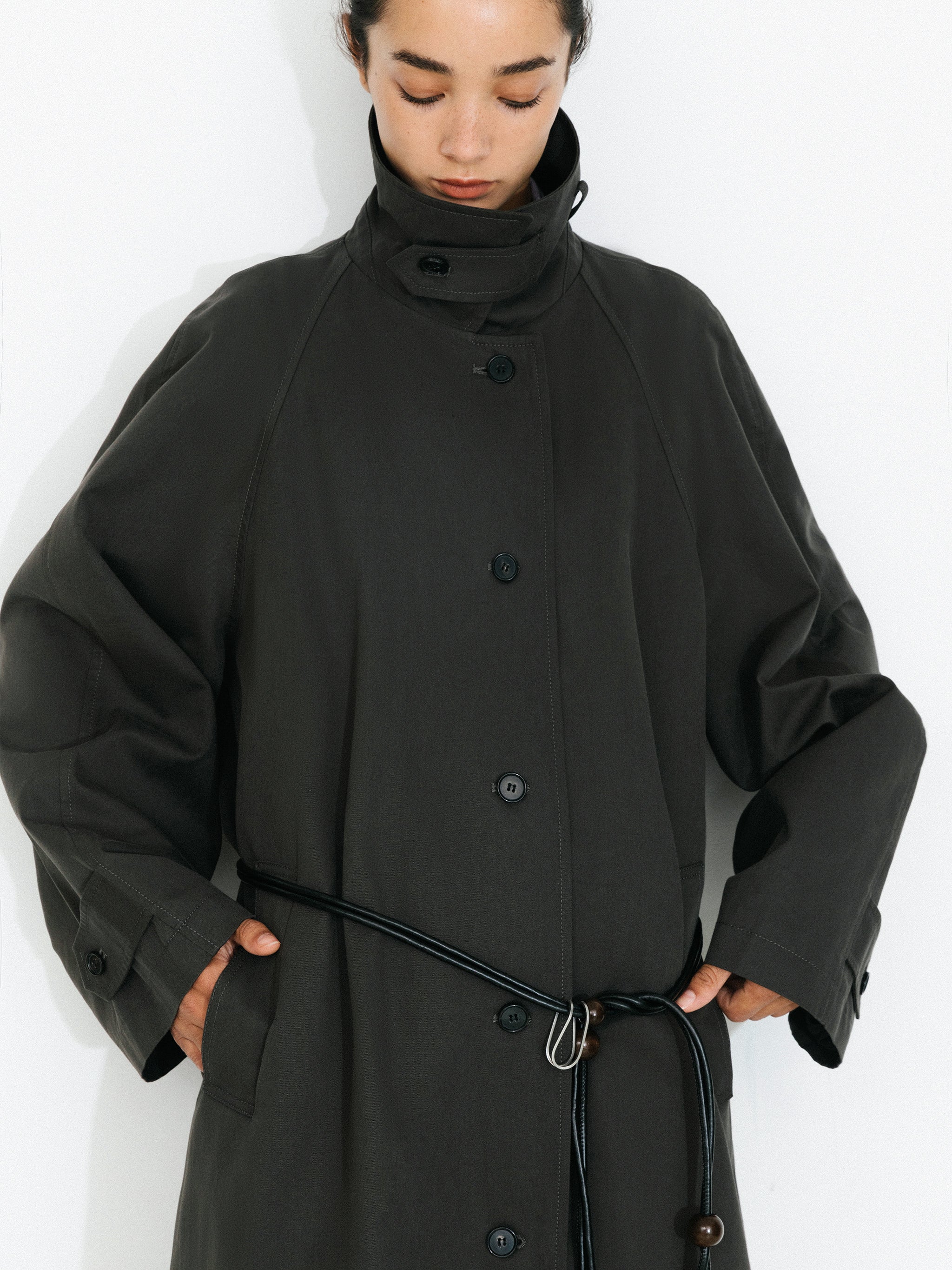 Stand Collar Longline Tie-Waist Trench Coat-2