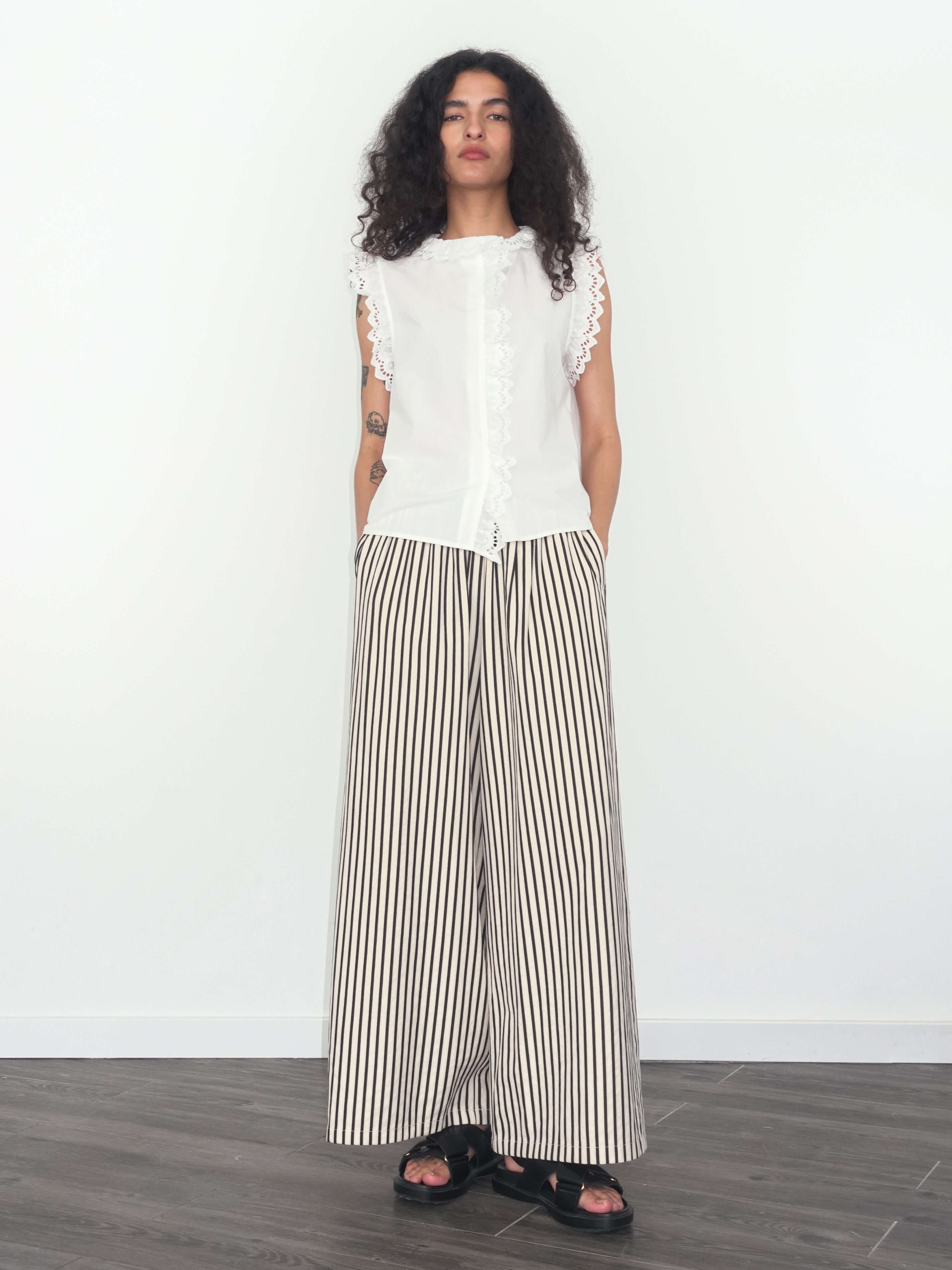 Elastic Waist Striped Straight Trousers-2