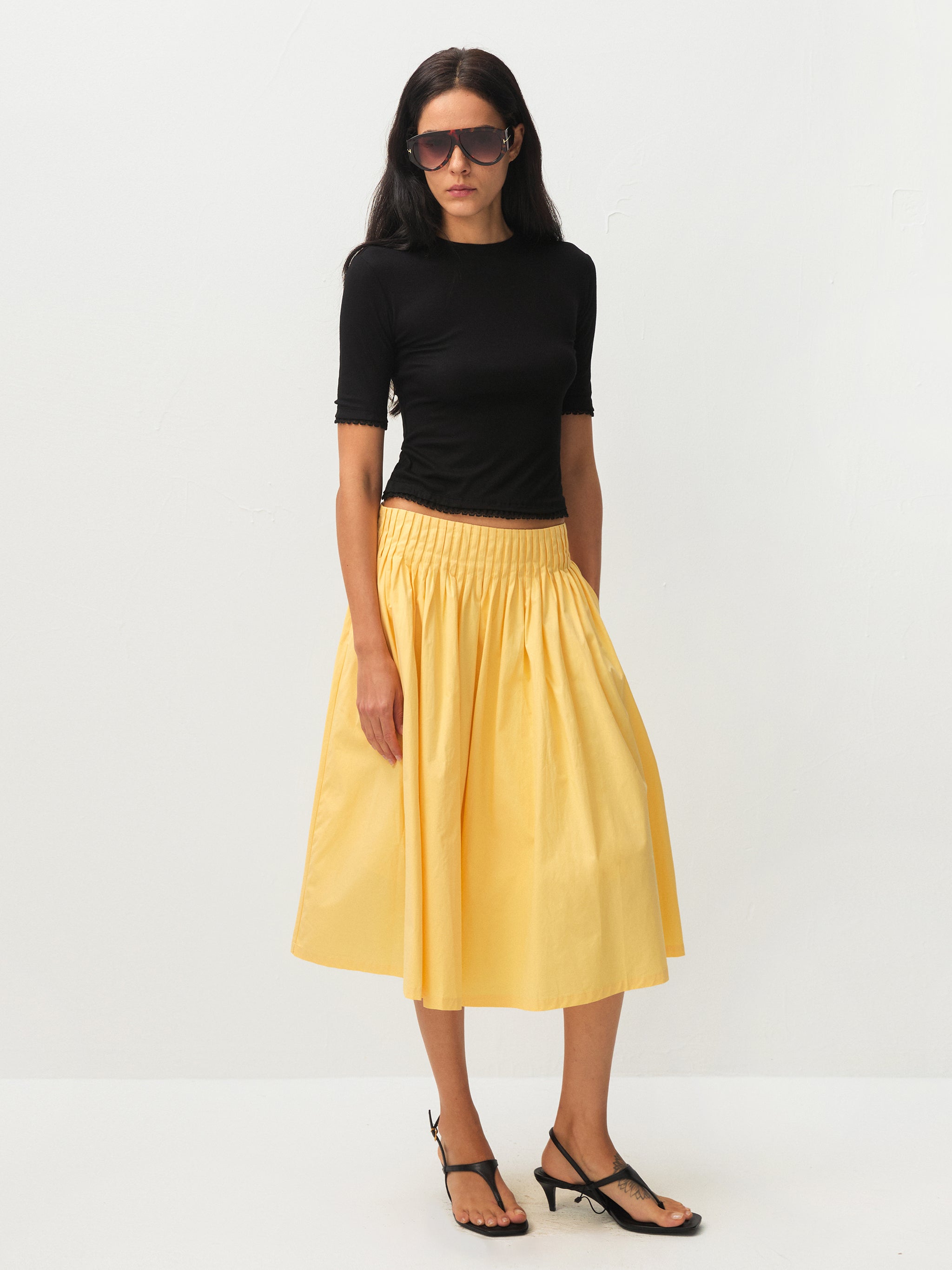100% Cotton A-Line Midi Skirt-2