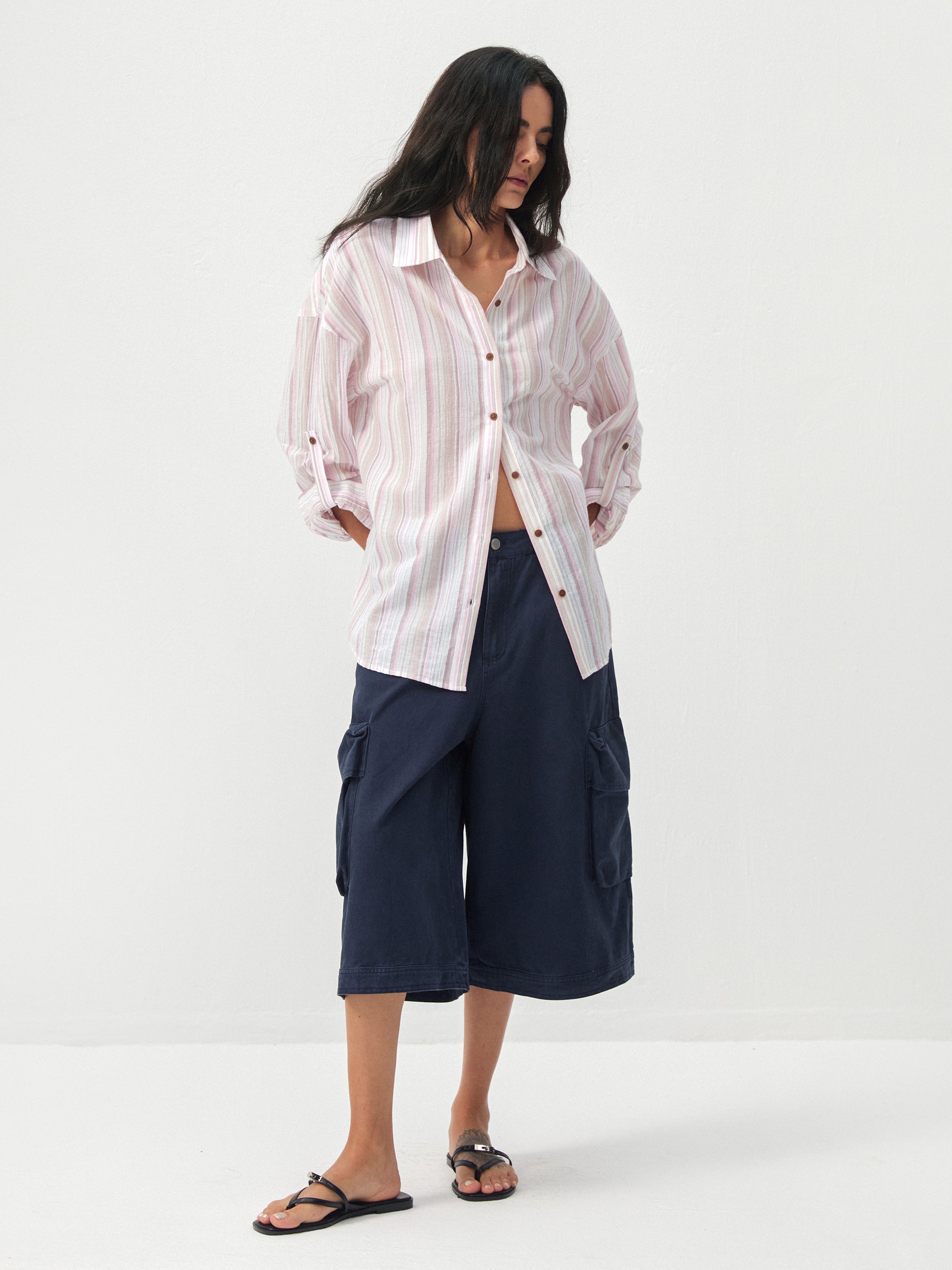 CUBIC Cotton-Blend Striped Oversized Shirt-2
