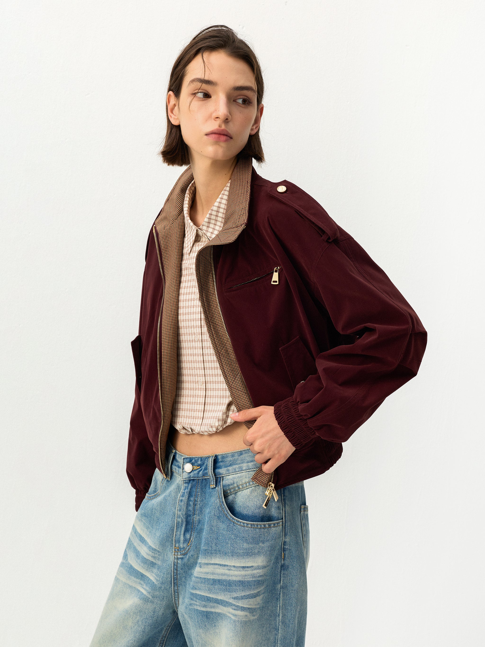 CUBIC Burgundy Harrington Jacket-2