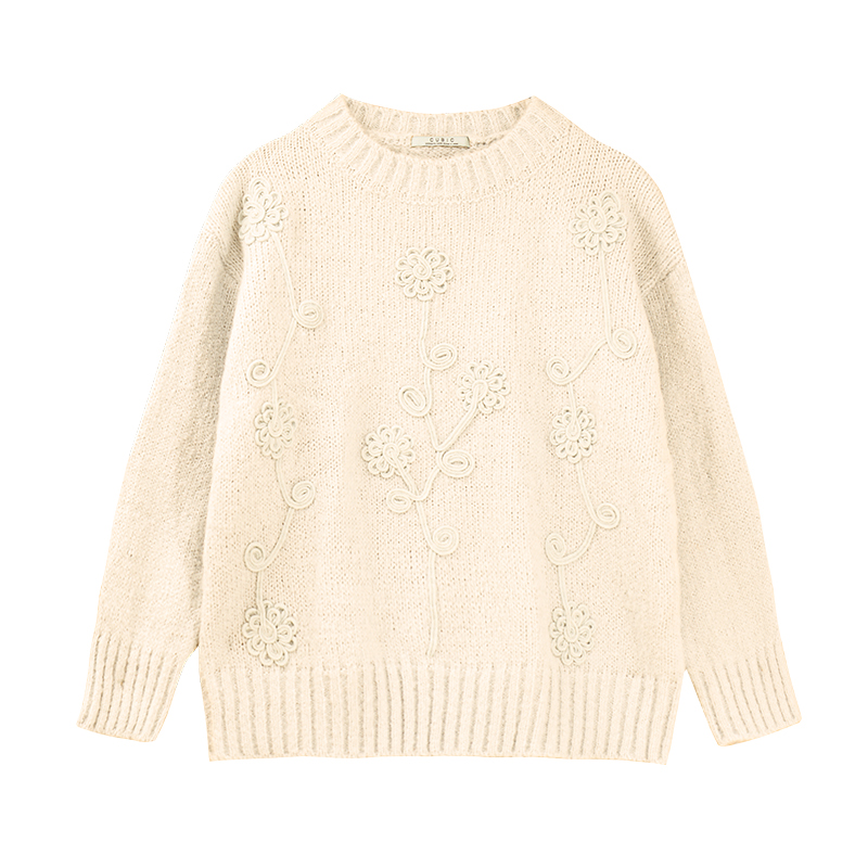 Floral Design Crew Knit Sweater-2