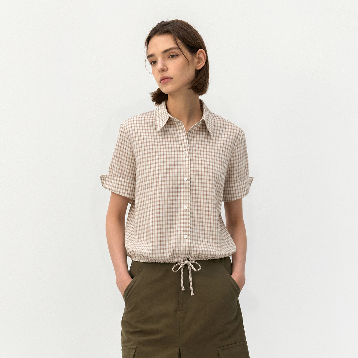 CUBIC 100% Cotton Checked Short Sleeve Shirt-3