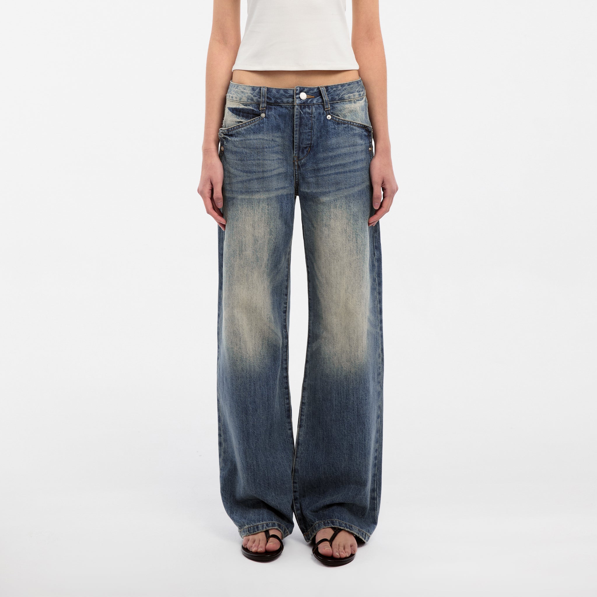 CUBIC Retro Washed Straight Leg Jeans-3