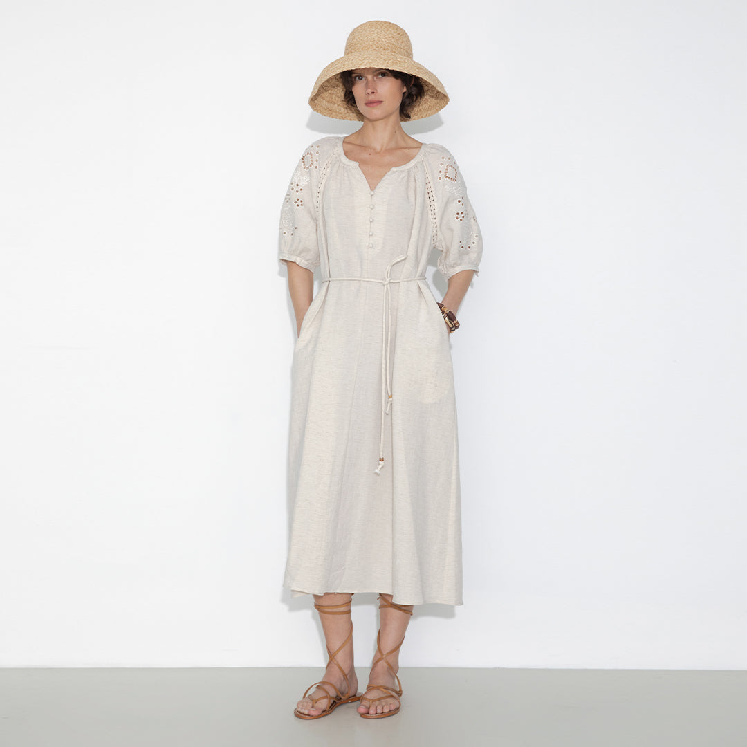 Loose-Fit Eyelet Embroidered Short-Sleeve Dress-3