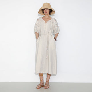 Loose-Fit Eyelet Embroidered Short-Sleeve Dress