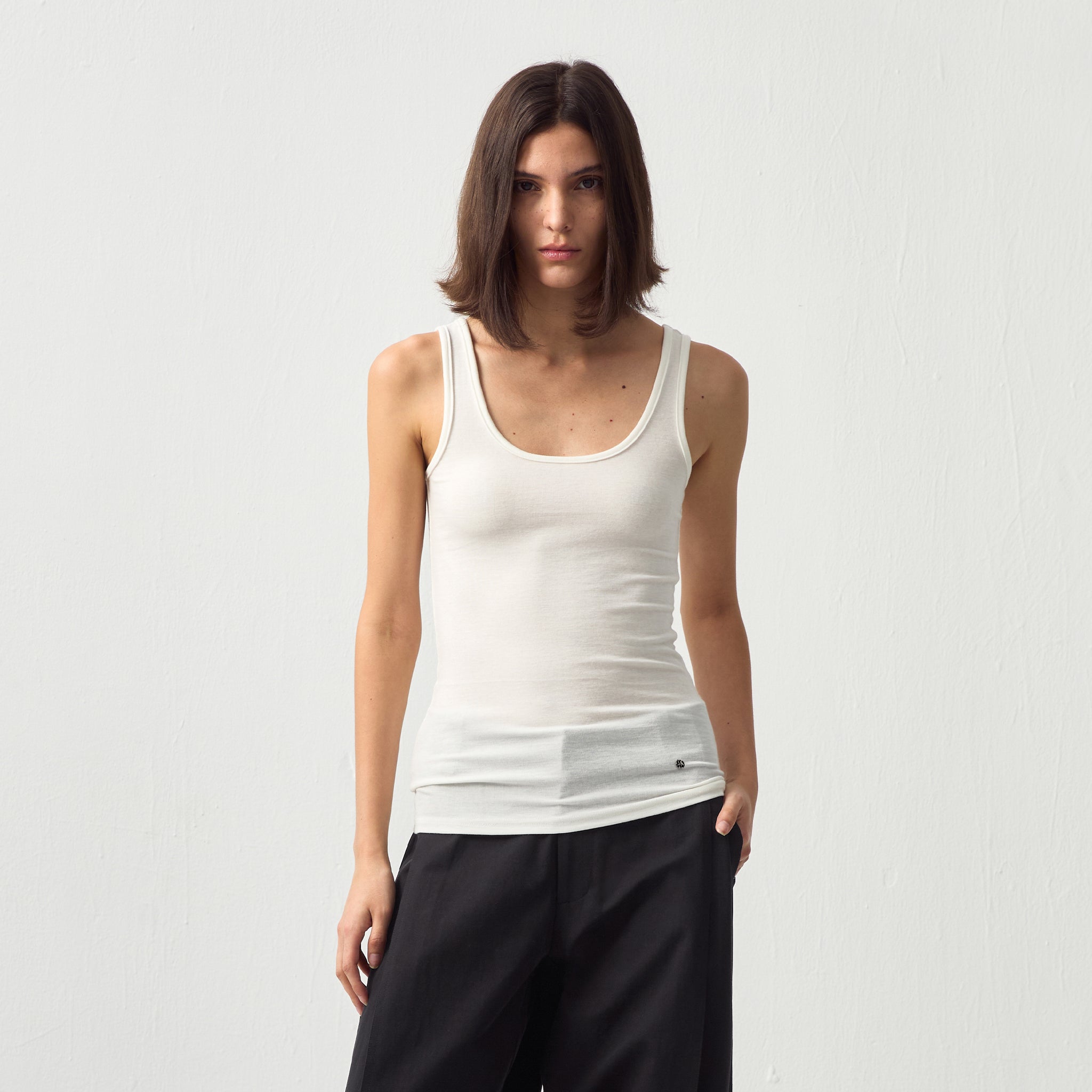 CUBIC Lyocell Wool Blend U-Neck Fitted Tank-3