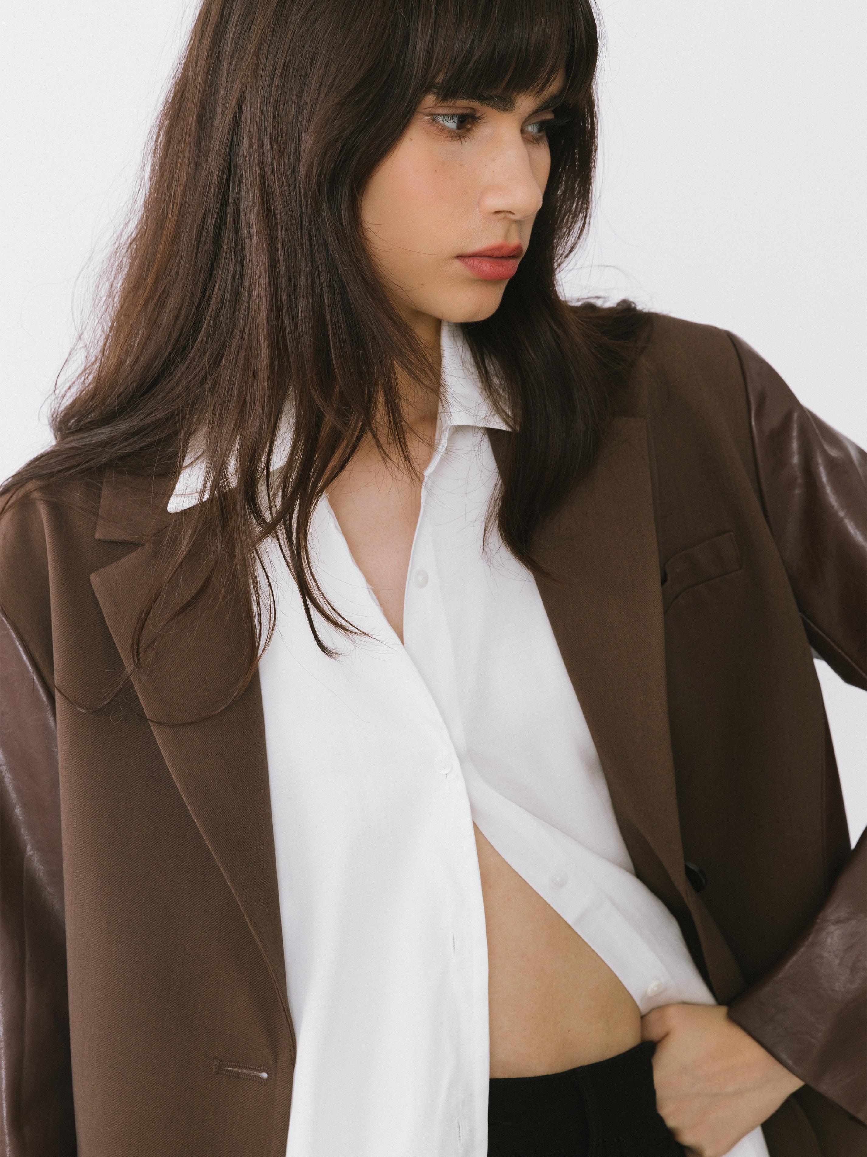 Faux Leather and Wool Oversized Blazer-4