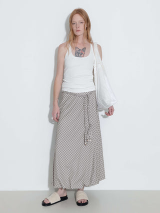 Plaid A-line Maxi Skirt with Belt