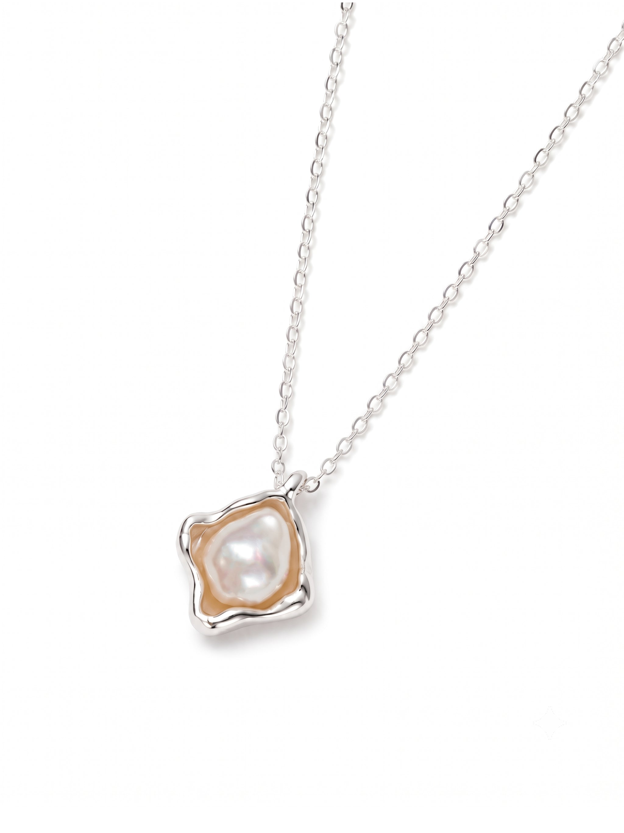 Square Pearl Silver Necklace-2