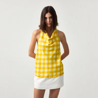 CUBIC Linen Blend Halter Check Top