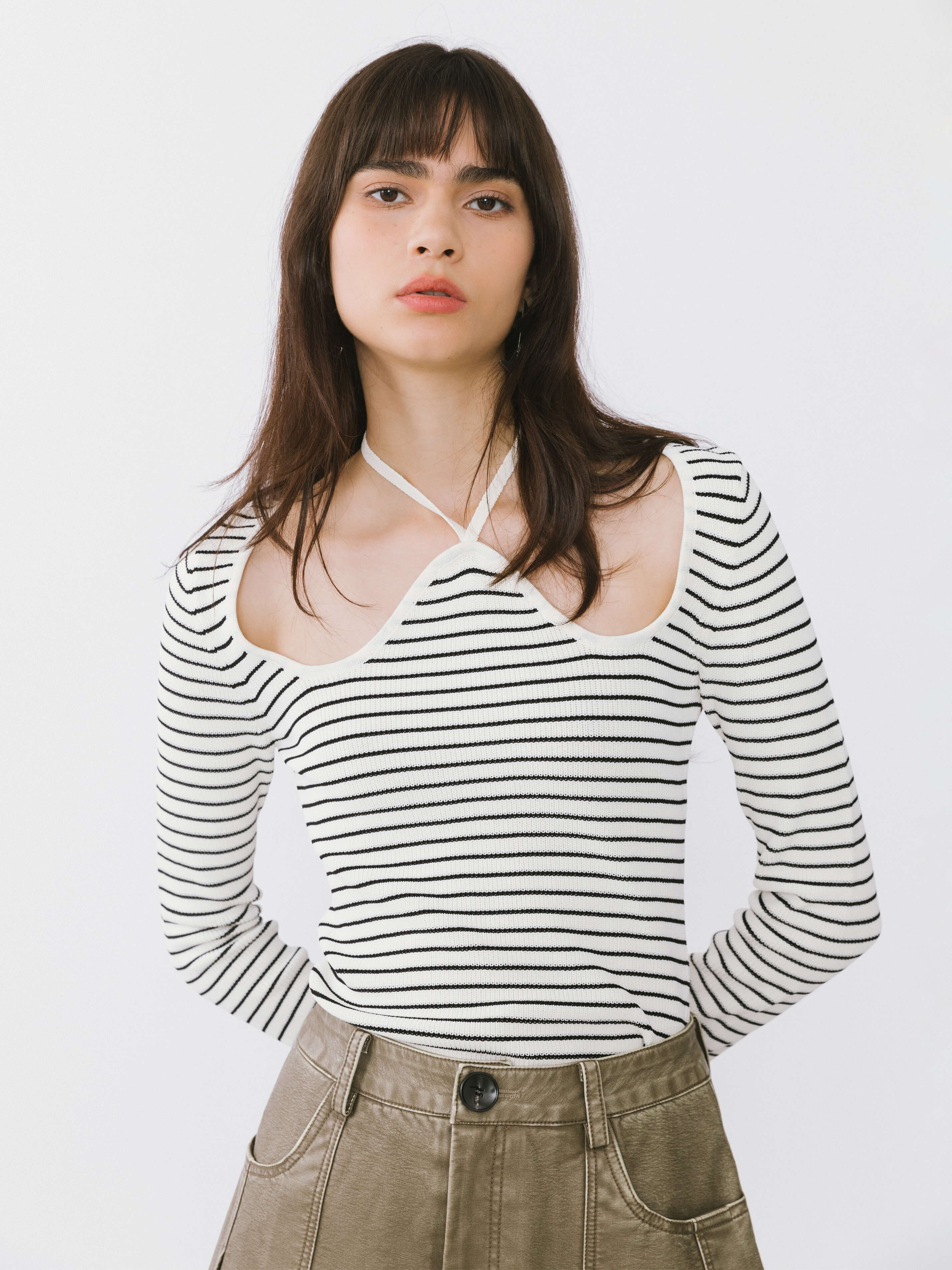 Chest Cut Out Striped Long Sleeve Top-3