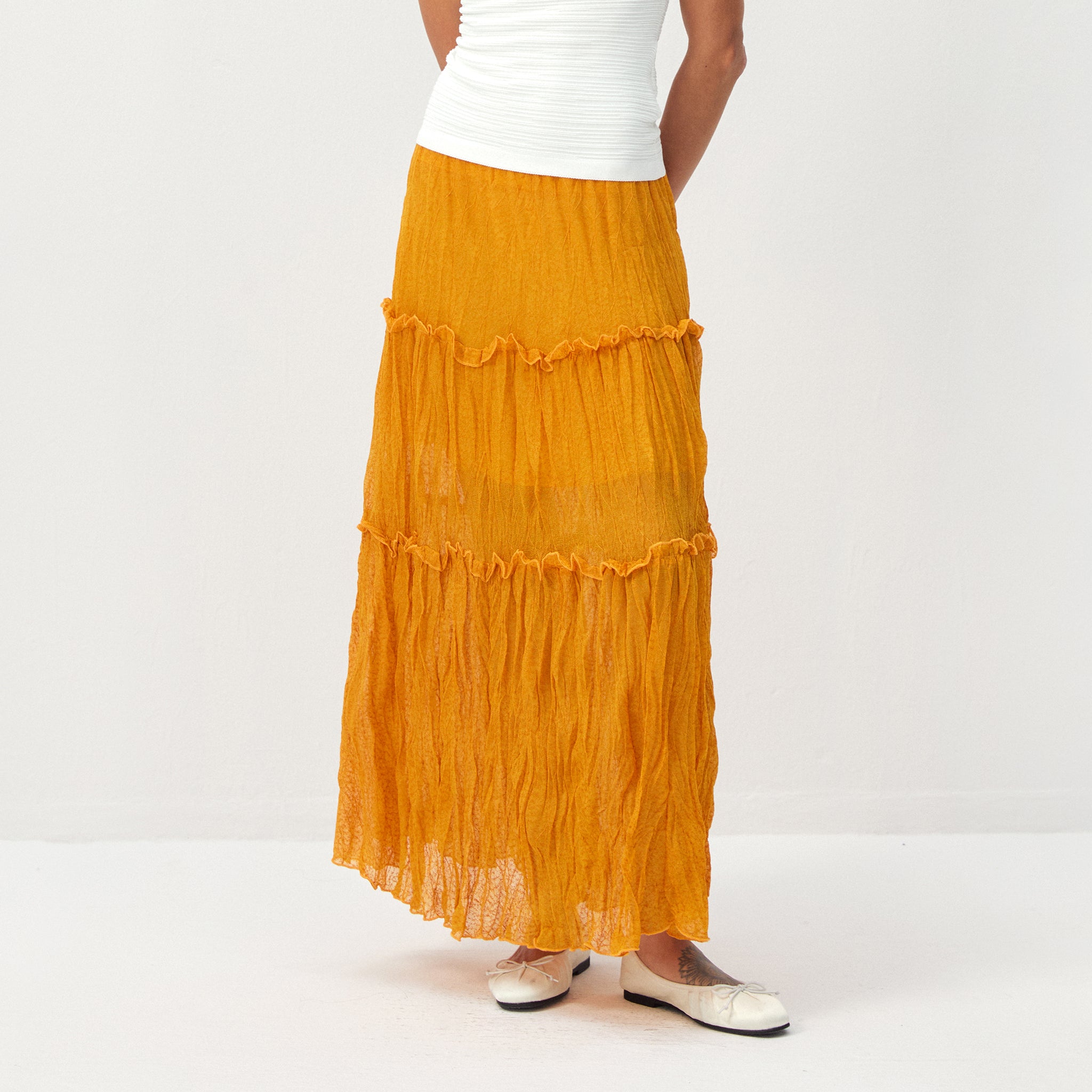 CUBIC Textured Tiered Ruffle Maxi Skirt-3