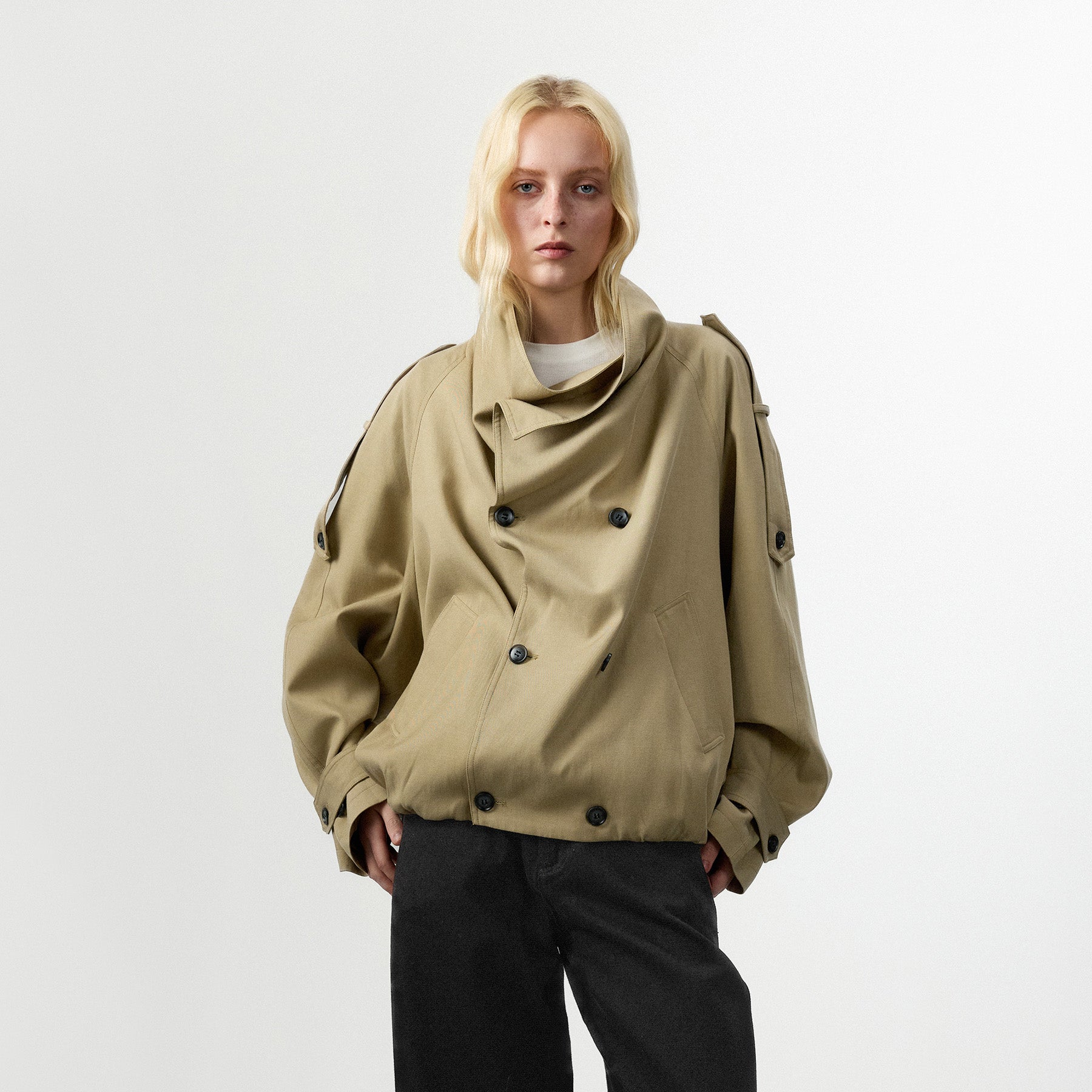 CUBIC Draped Collar Wrap Oversized Coat-5