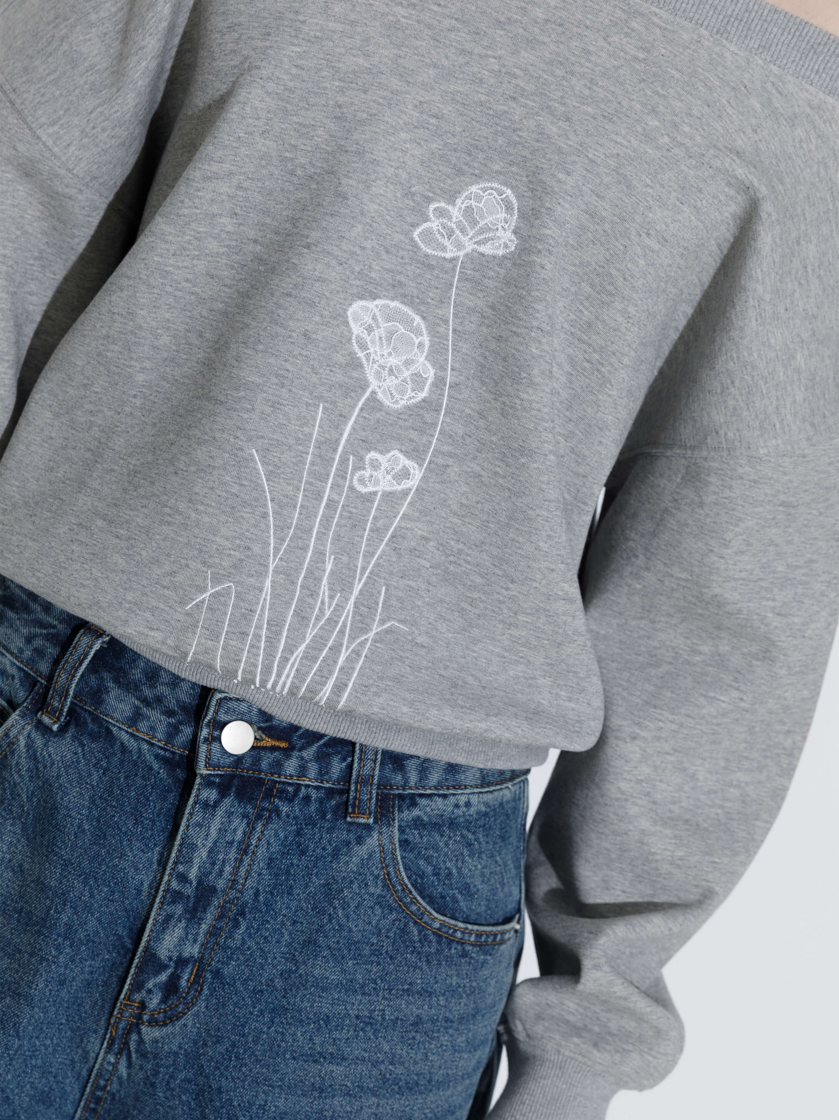 Lace Print Oversized Sweatshirt with Wide Neckline-12