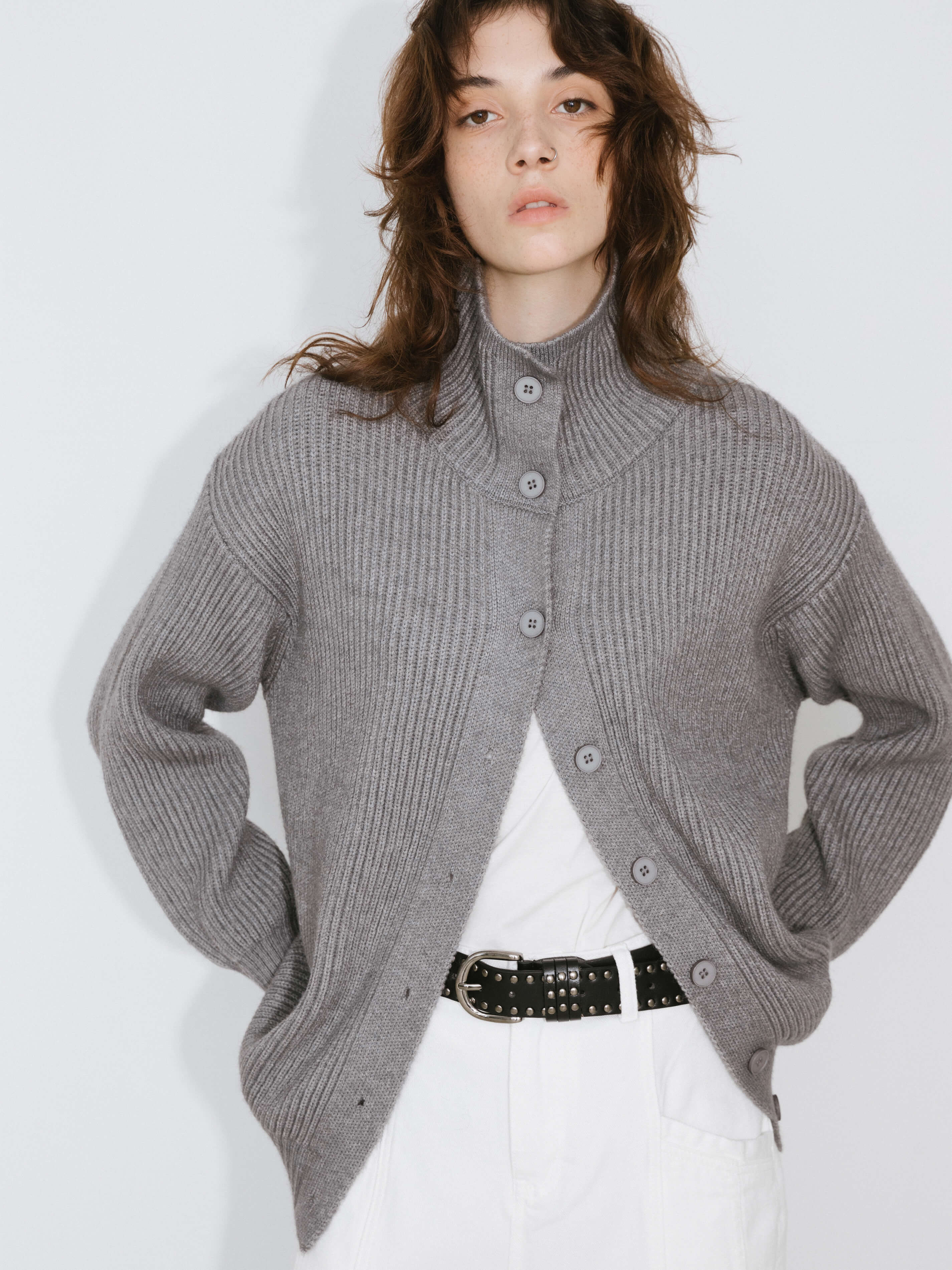 High Neck Boxy Knit Cardigan-3