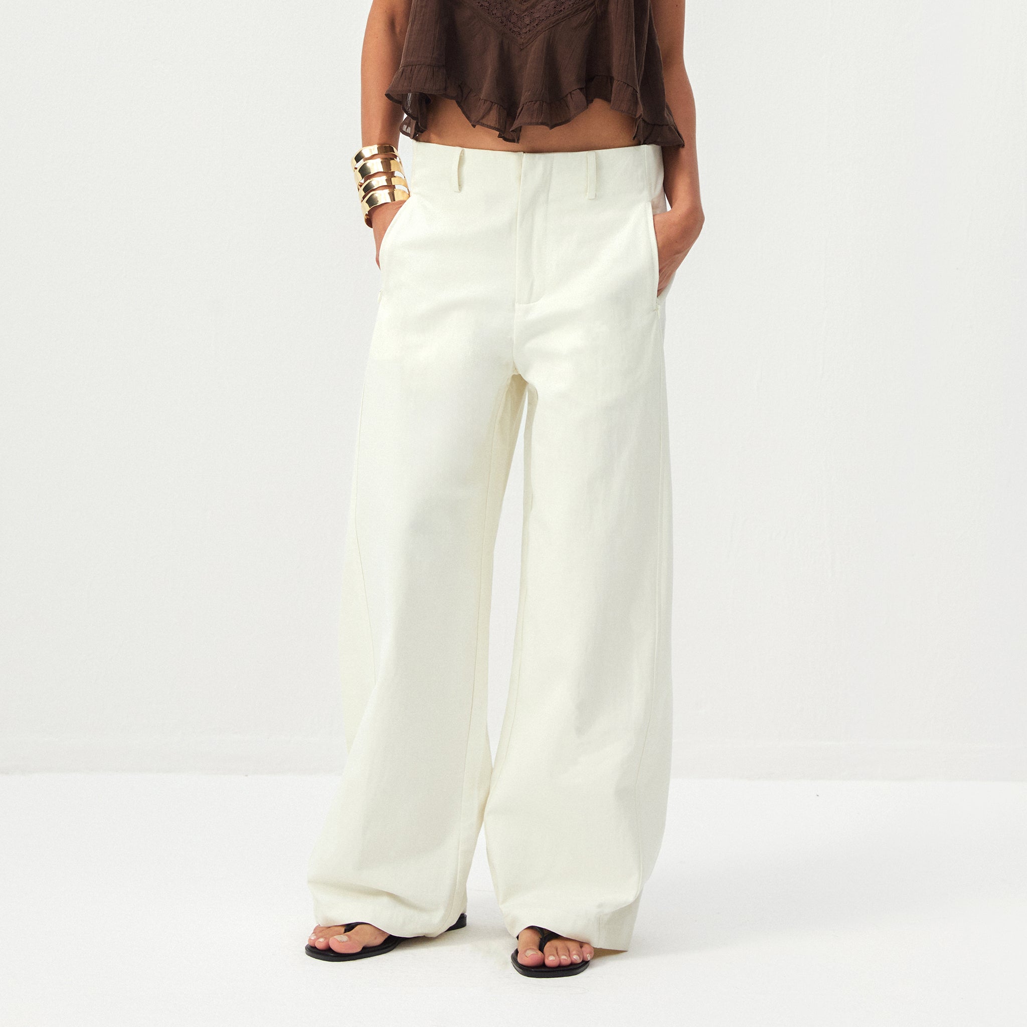 CUBIC 100%Cotton Casual Wide-Leg Trousers-3